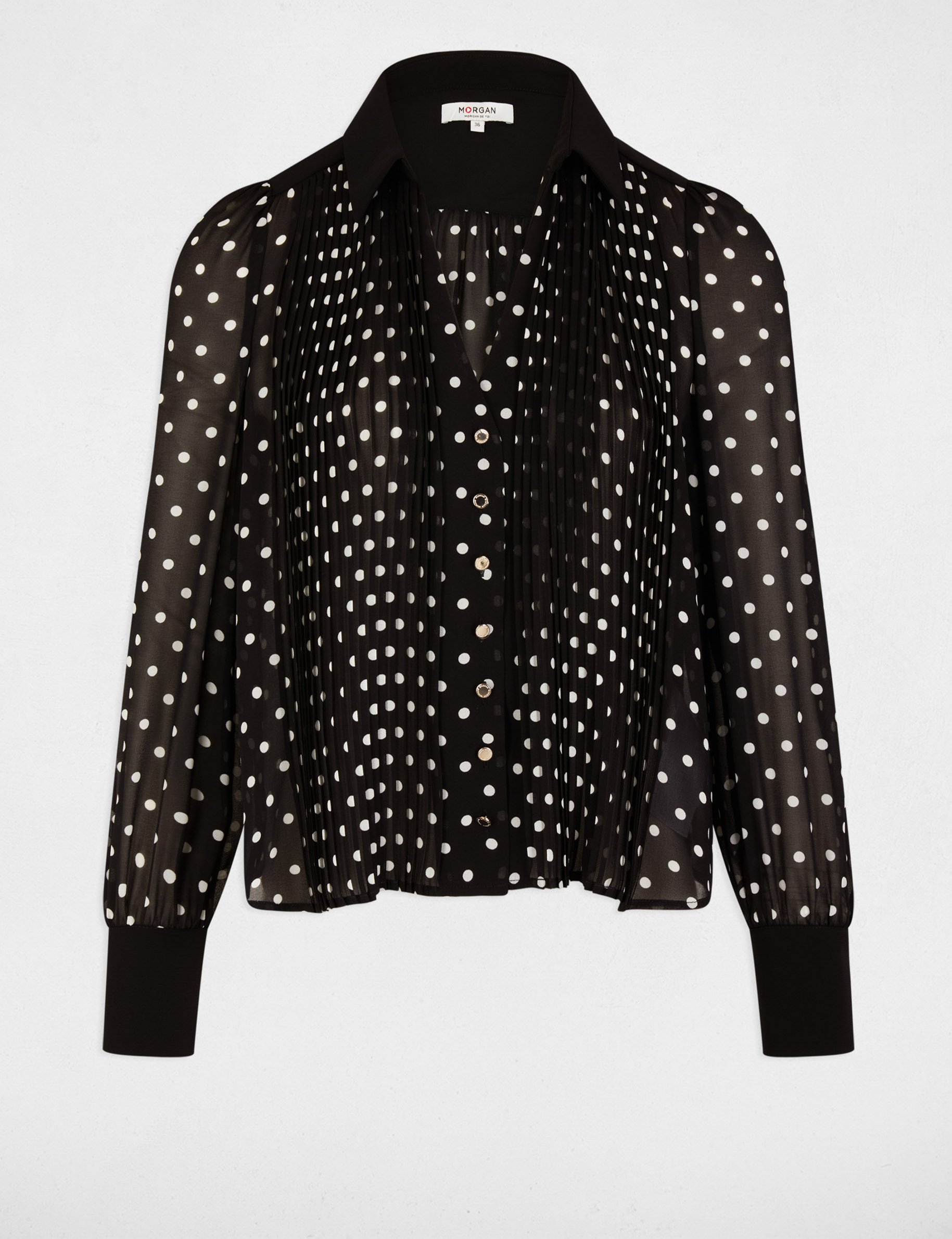 chemise manches longues a pois noir femme Chemise manches longues à pois noir femme