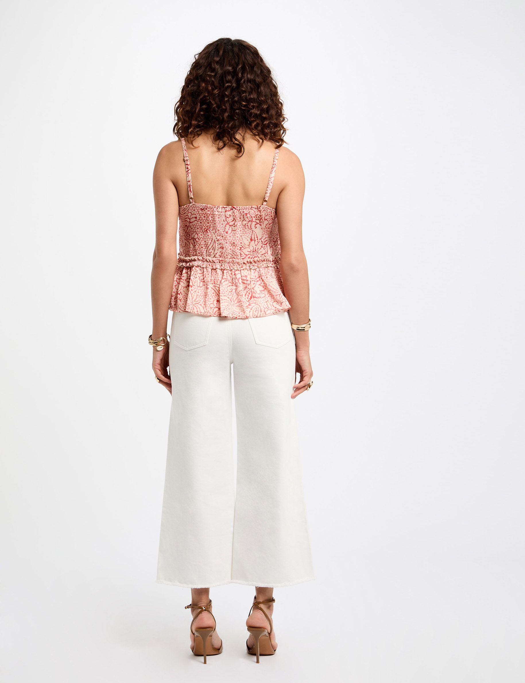 Flared jeans met hoge taille helder wit vrouw