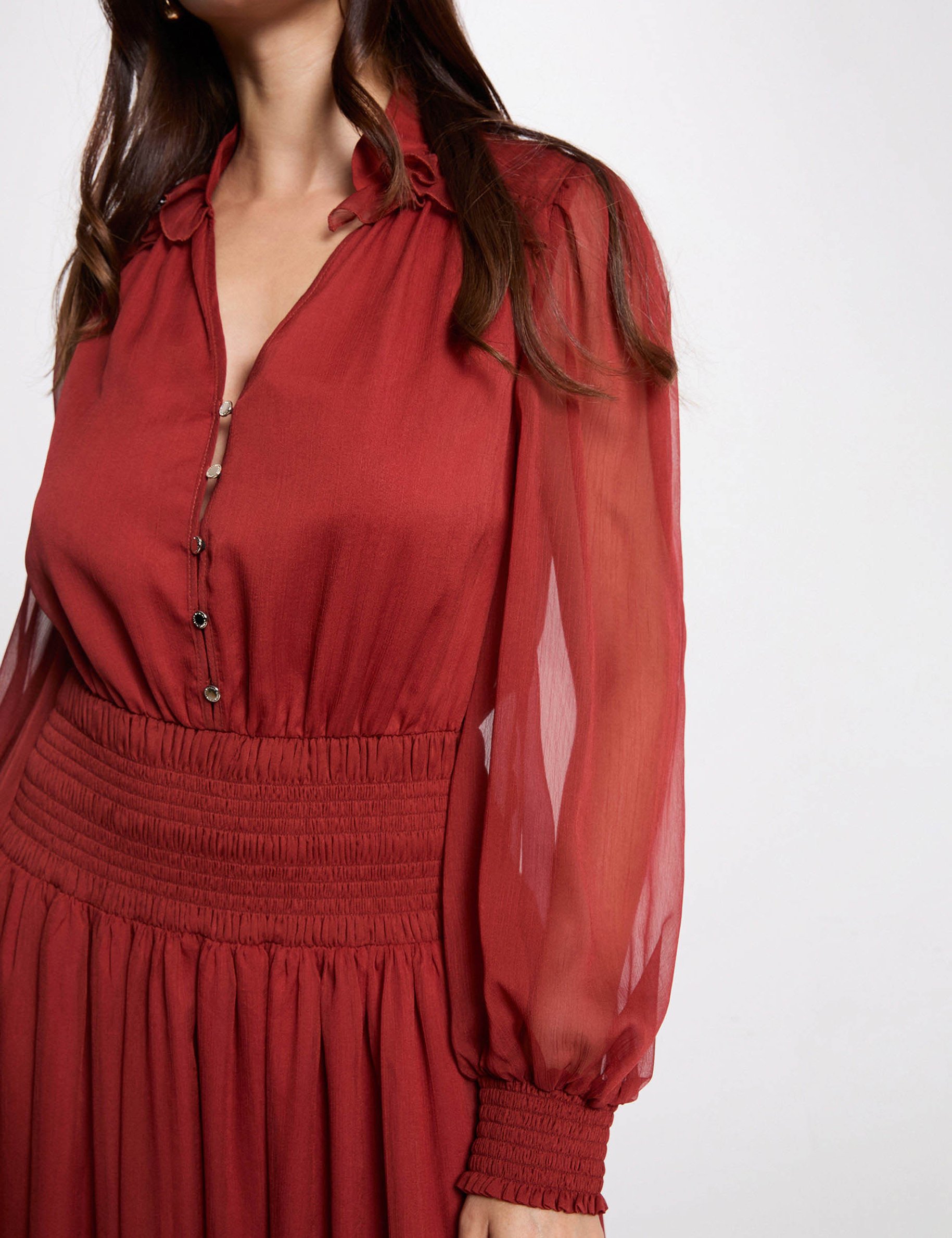 Robe longue col v orange fonc&eacute; femme