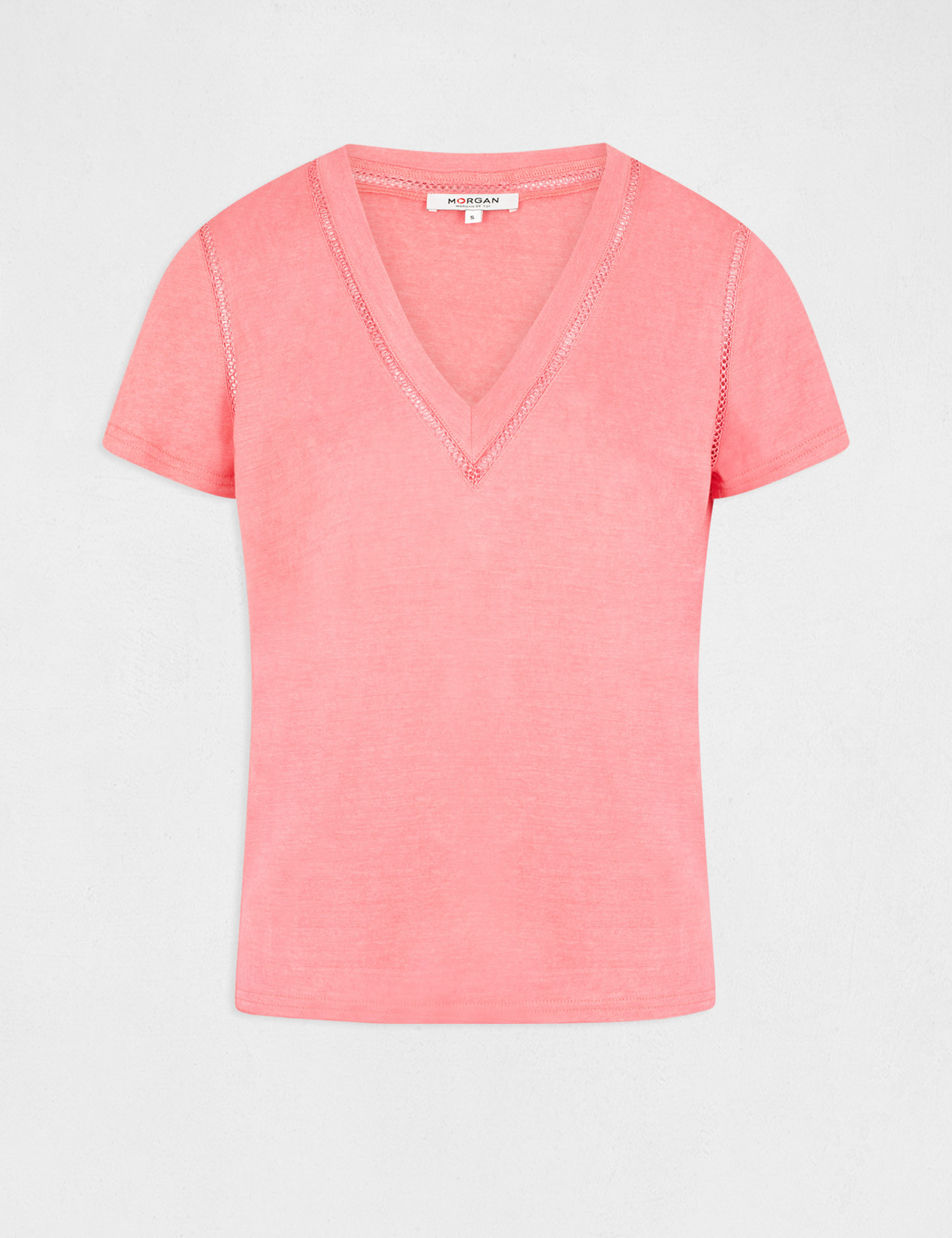 T-shirt manches courtes col en V rose femme