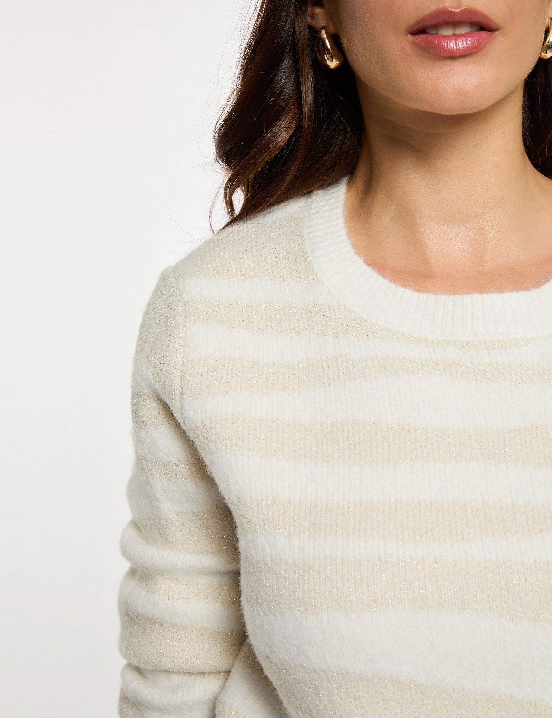 Pull court jacquard ivoire femme