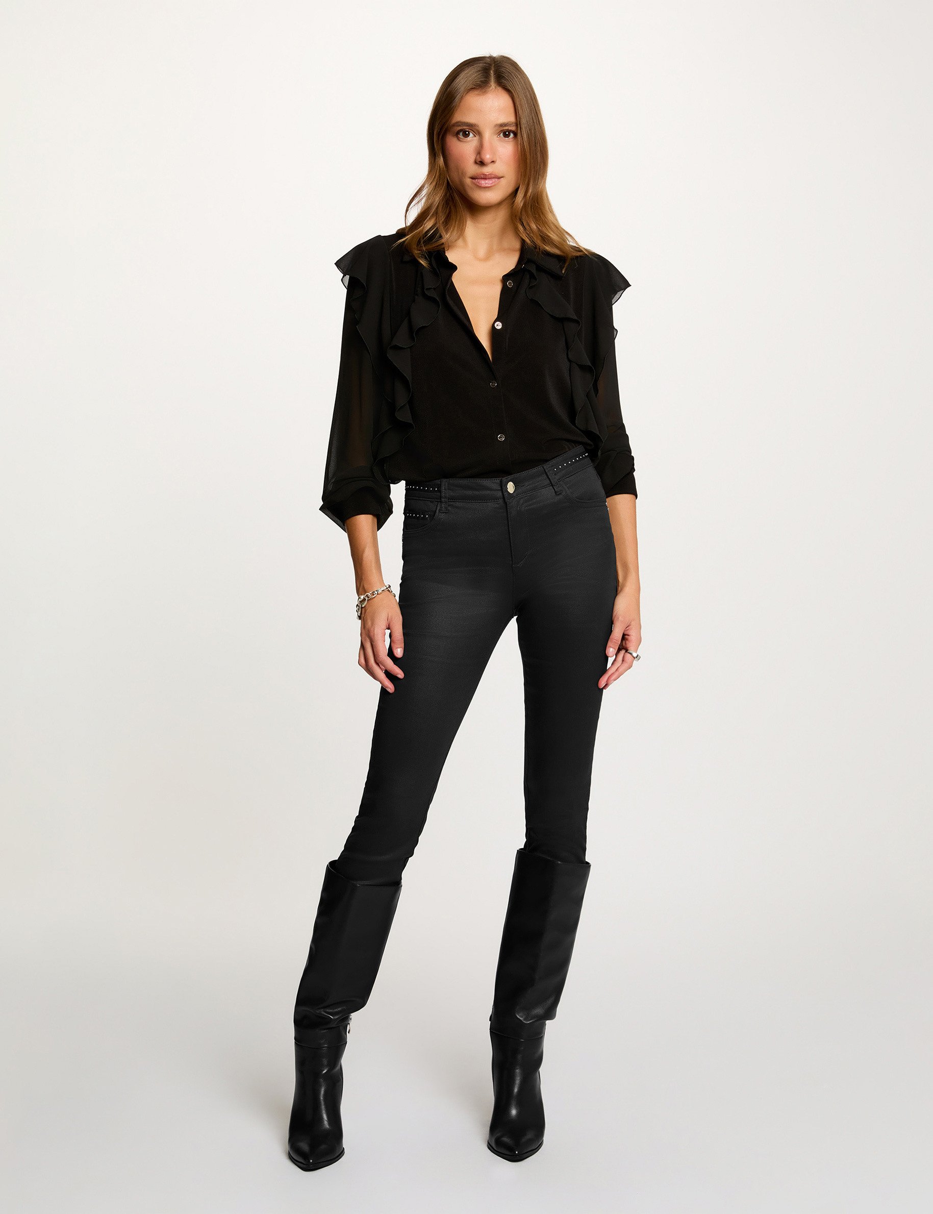 T-shirt voile boutonné noir femme