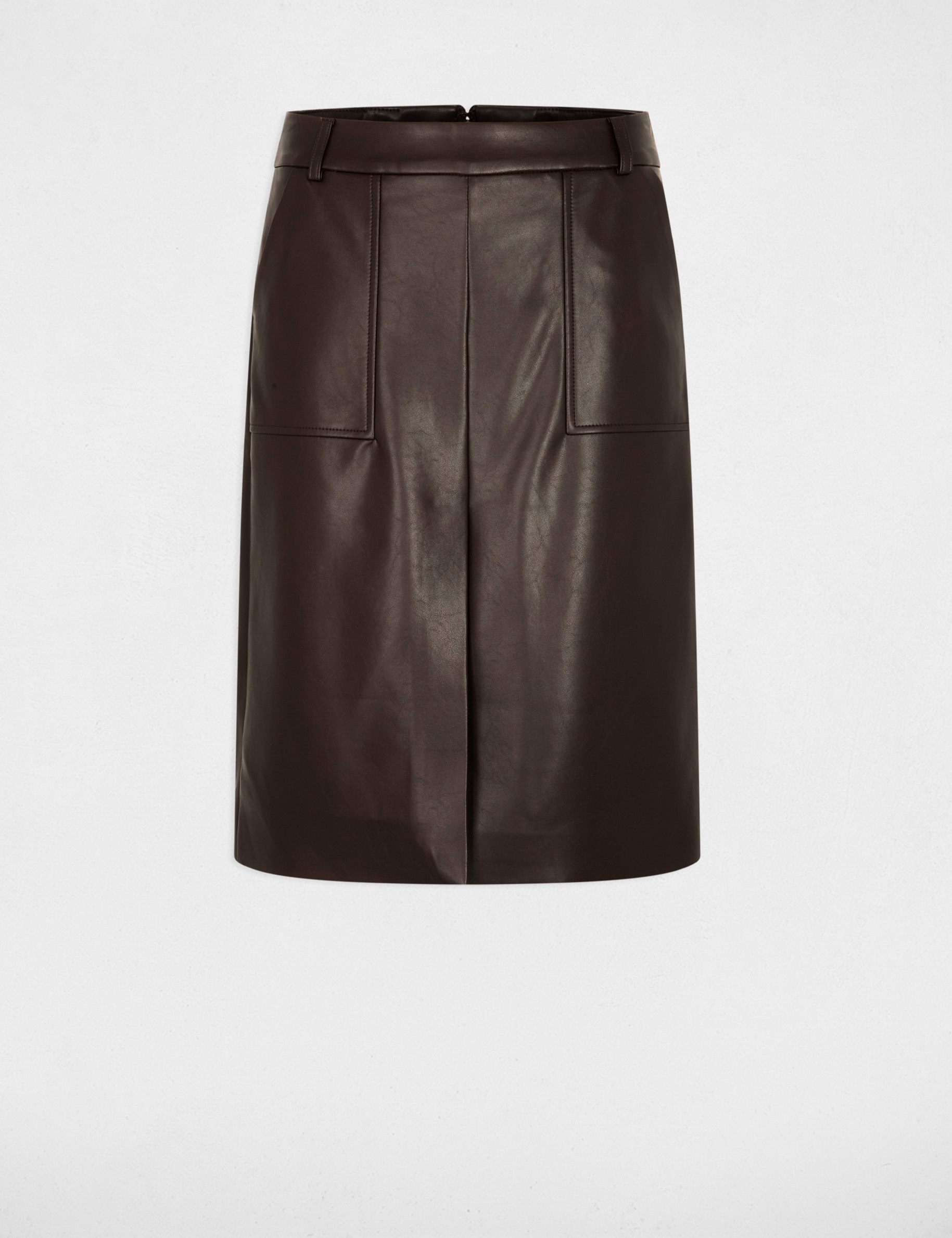 Jupe ajustée simili cuir marron foncé femme