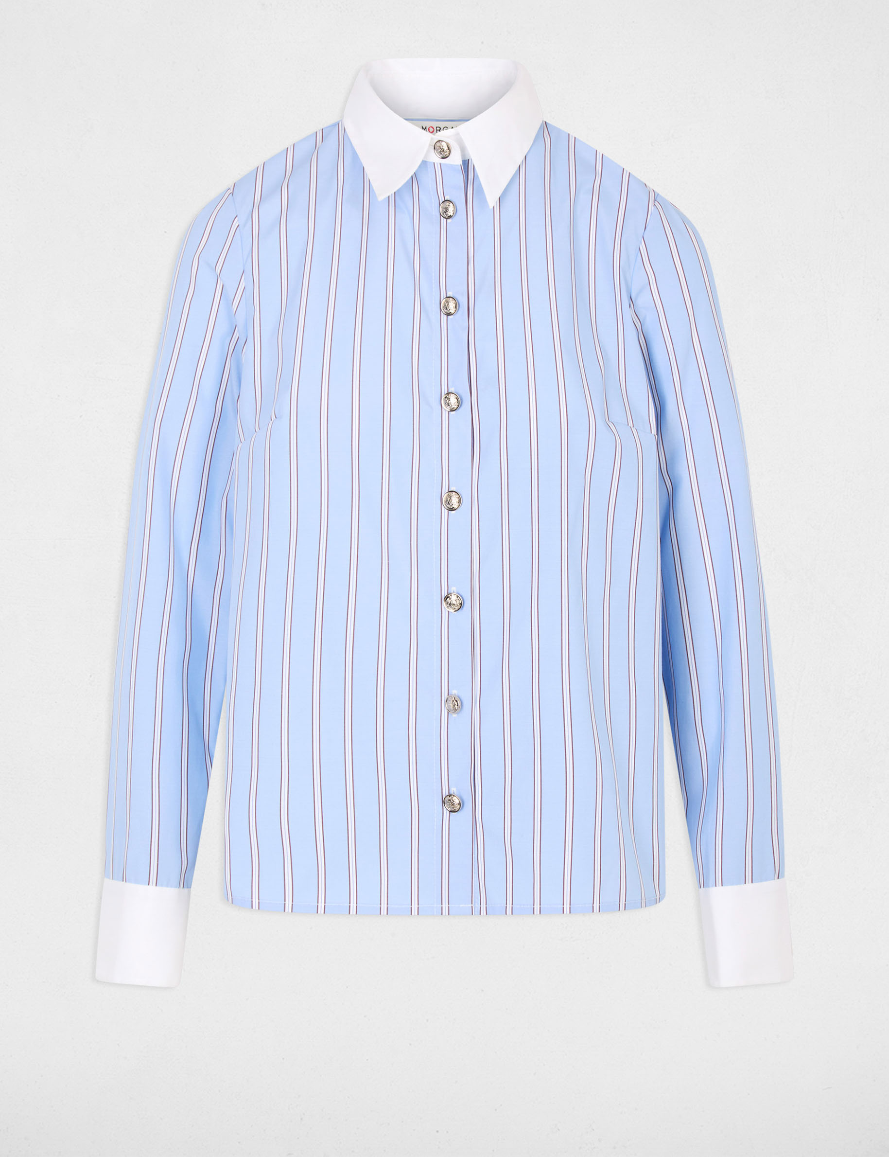 Chemise ray&eacute;e col contrastant bleu ciel femme