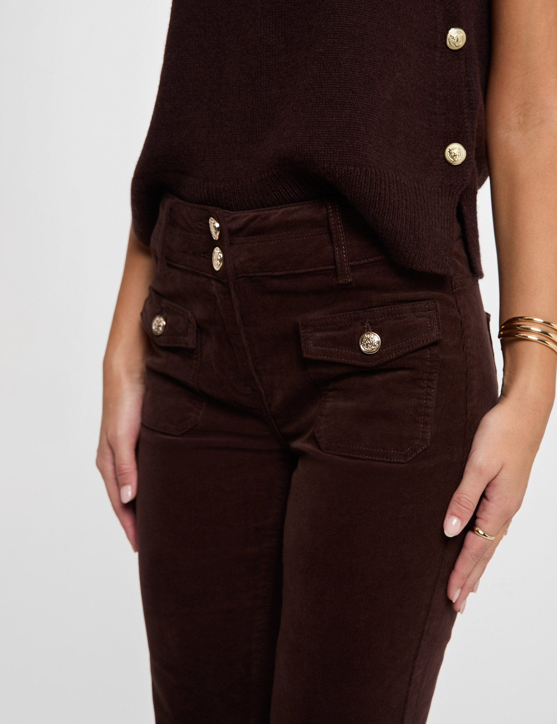 Broek van corduroy donker bruin vrouw