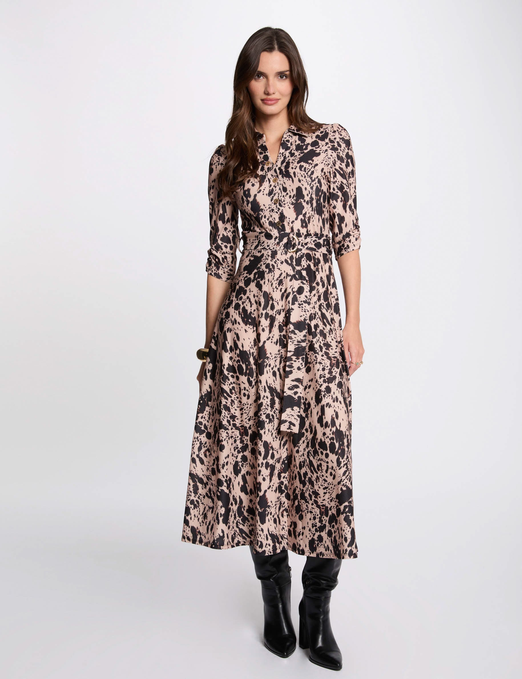 Robe midi droite imprim&eacute;e multicolore femme