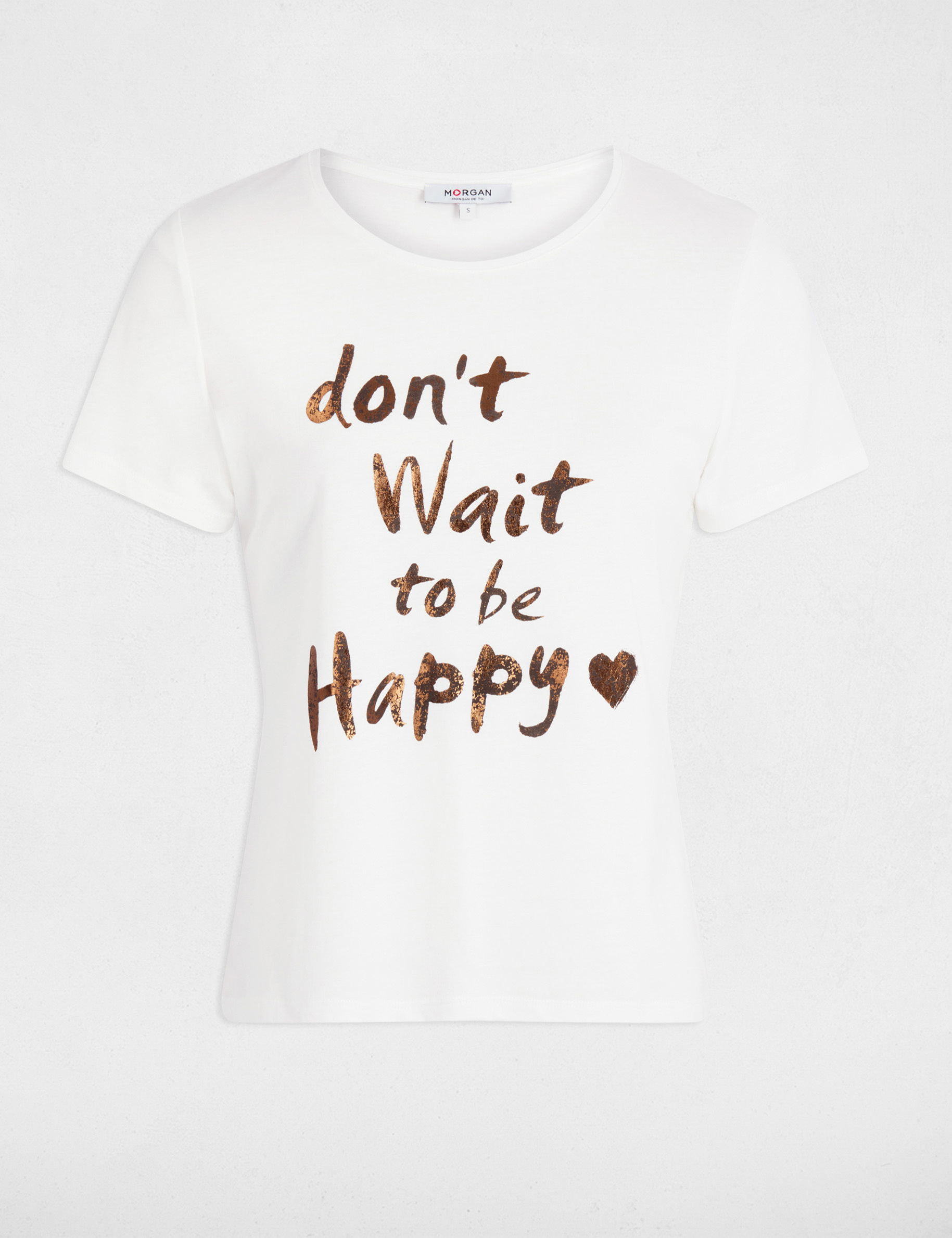 T-shirt col rond manches courtes blanc femme