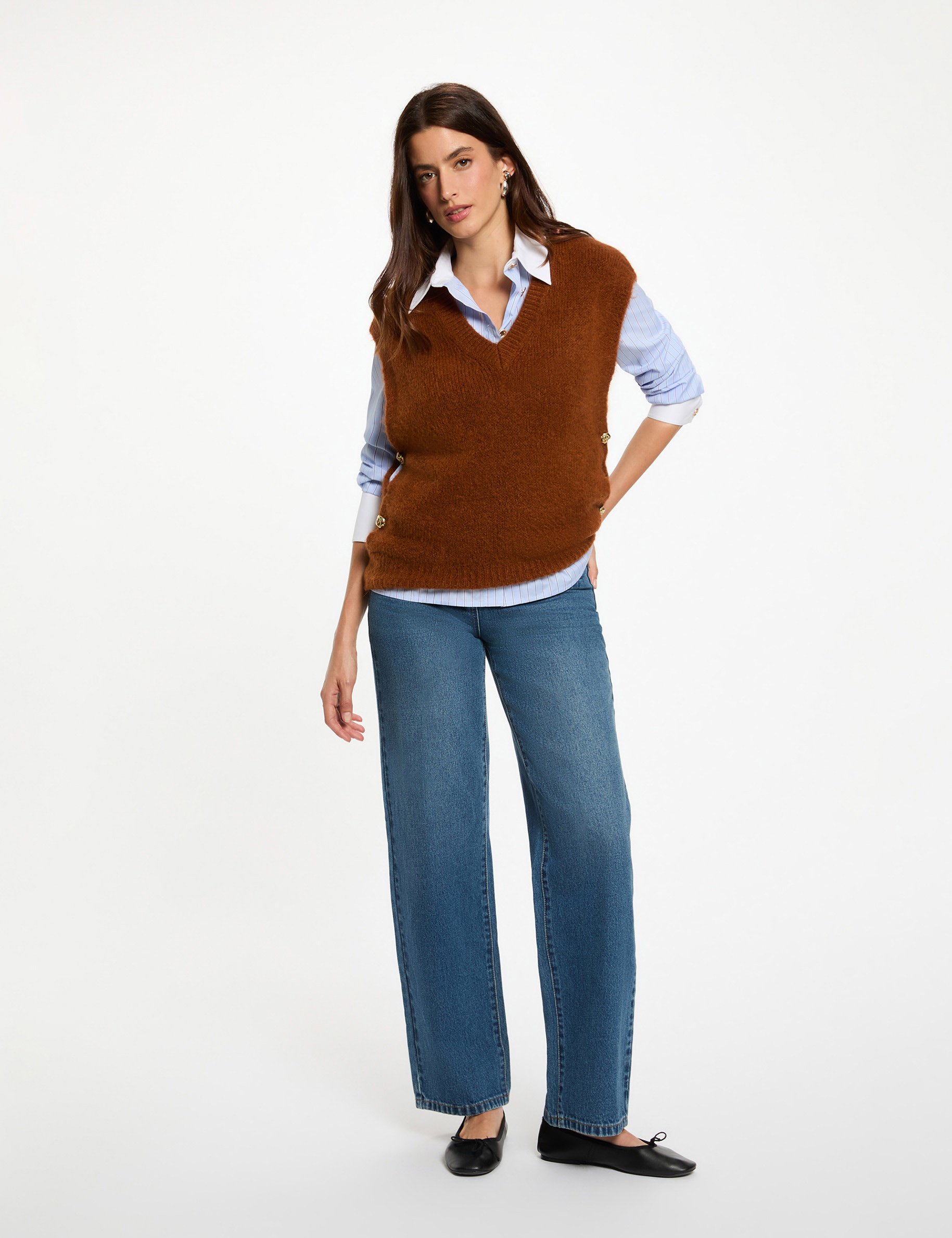 pull sans manches marron cognac femme Pull sans manches marron cognac femme