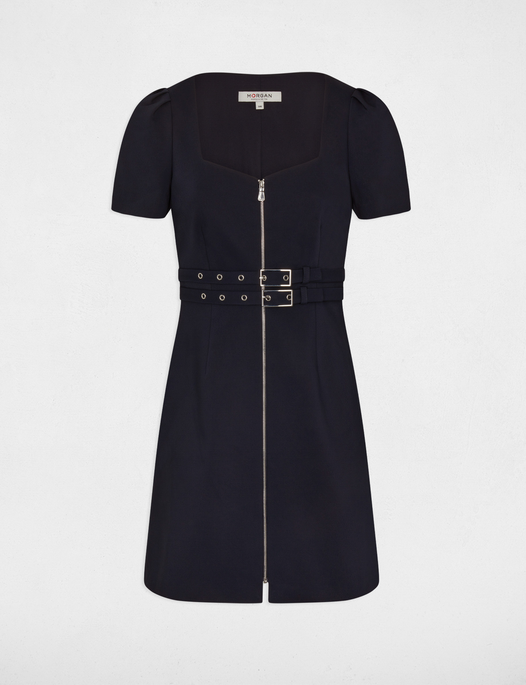 Robe courte ajustée zippée marine femme