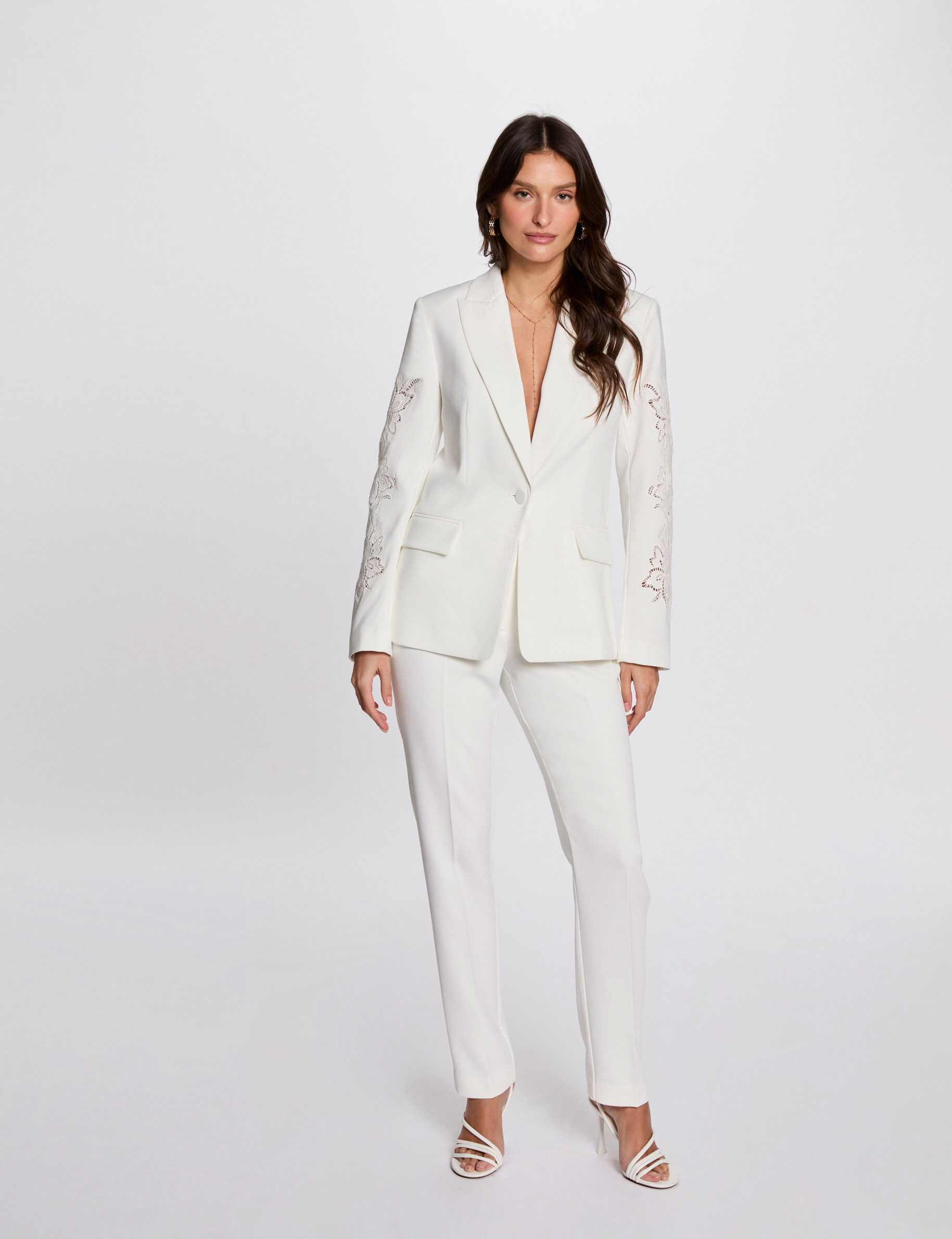 blazer met kanten mouwen helder wit vrouw Blazer met kanten mouwen helder wit vrouw