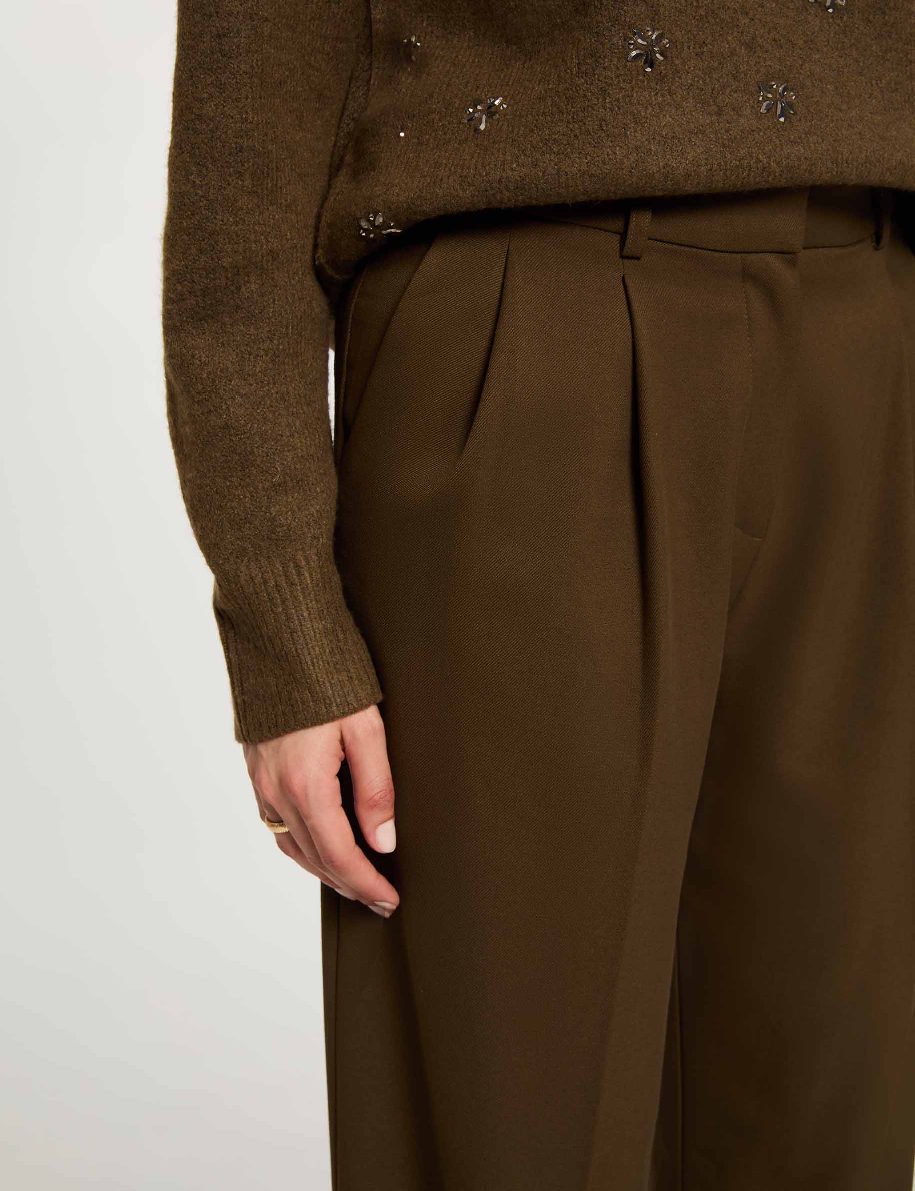 Hoge taille wijde broek brons vrouw
