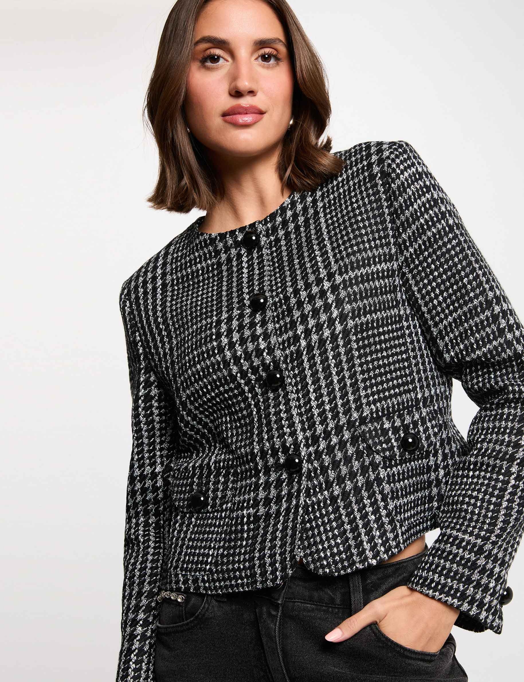 tweed jasje met ronde hals meerkleurig vrouw Tweed jasje met ronde hals meerkleurig vrouw