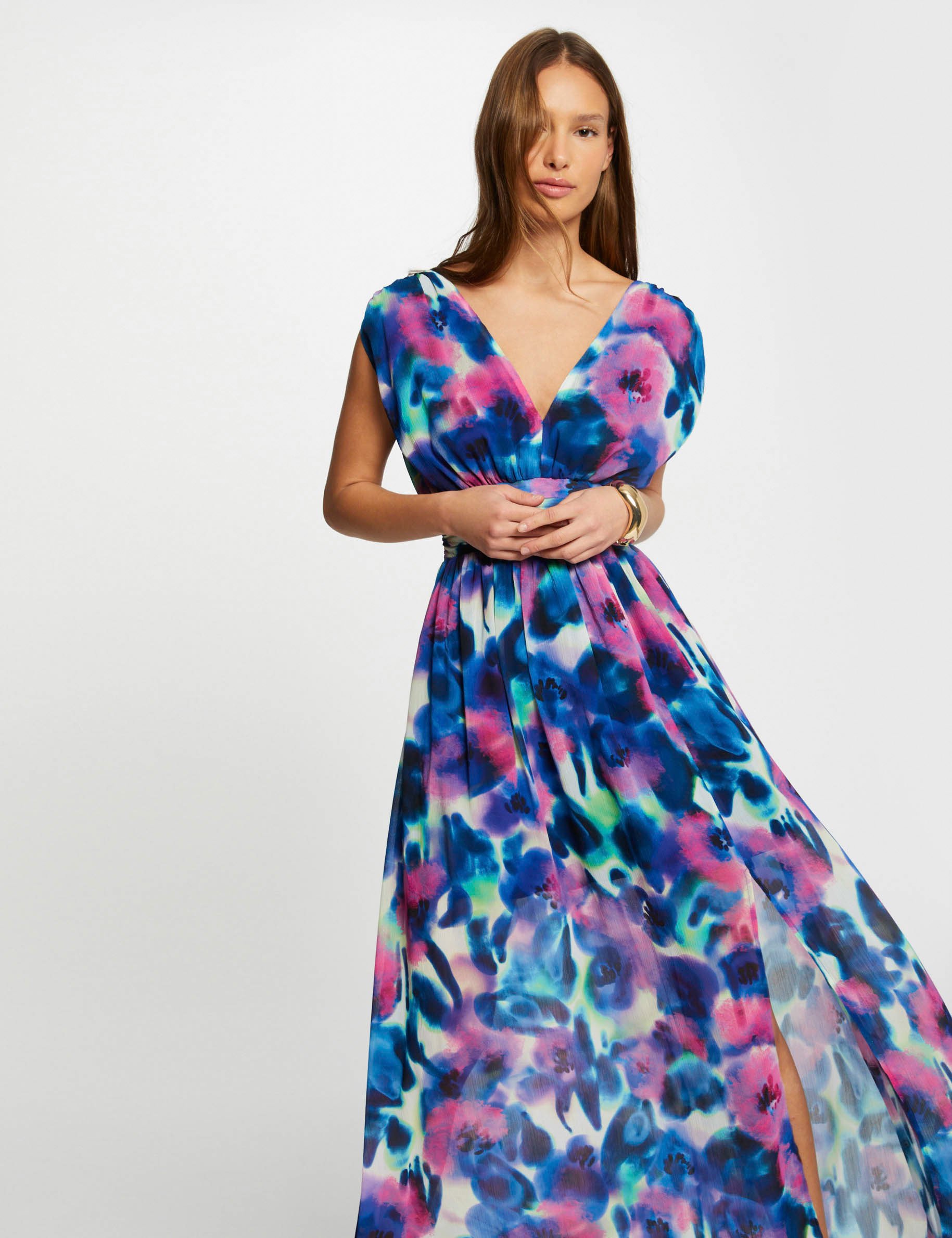 Lange rechte jurk met print meerkleurig vrouw