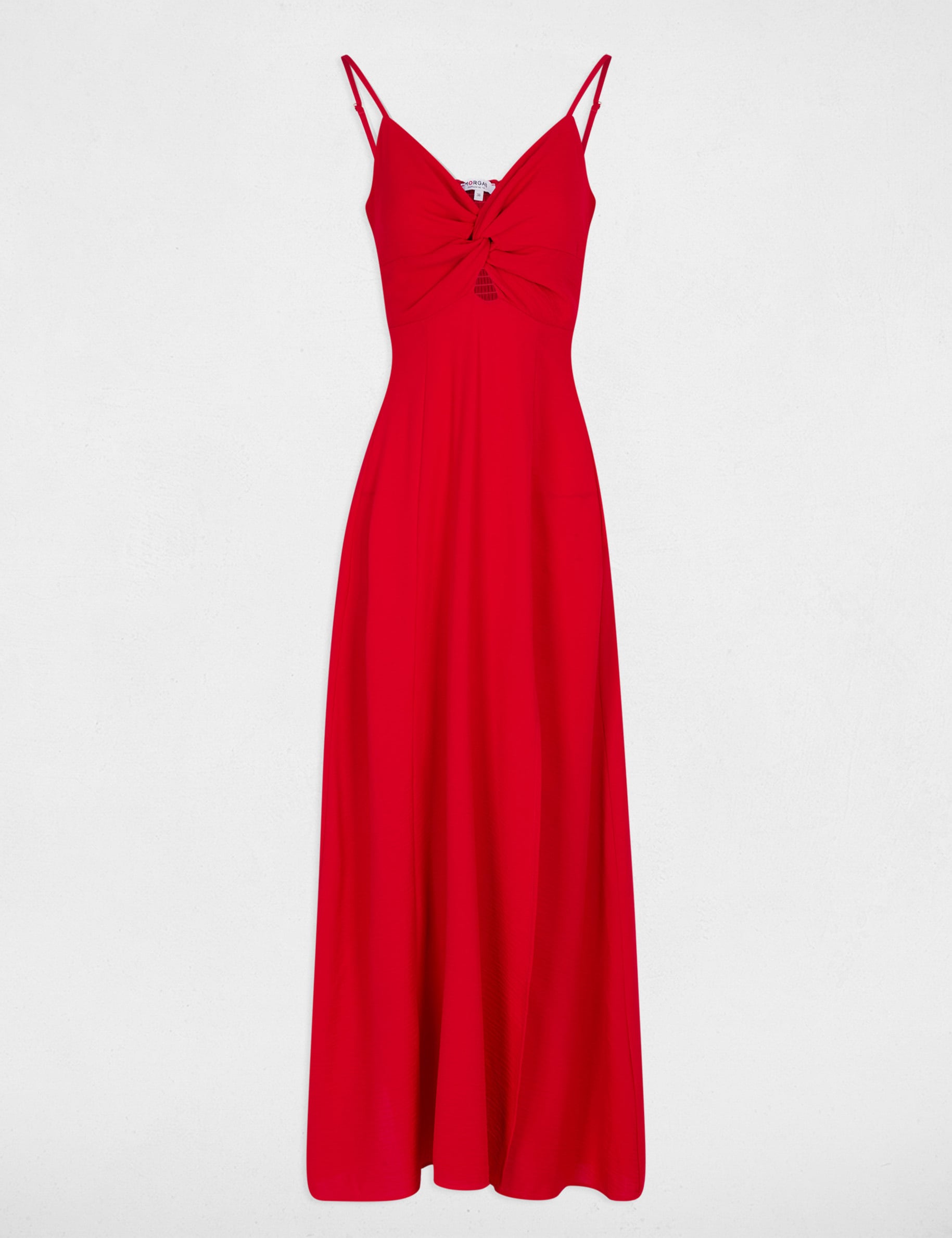 Robe longue droite fendue rouge femme