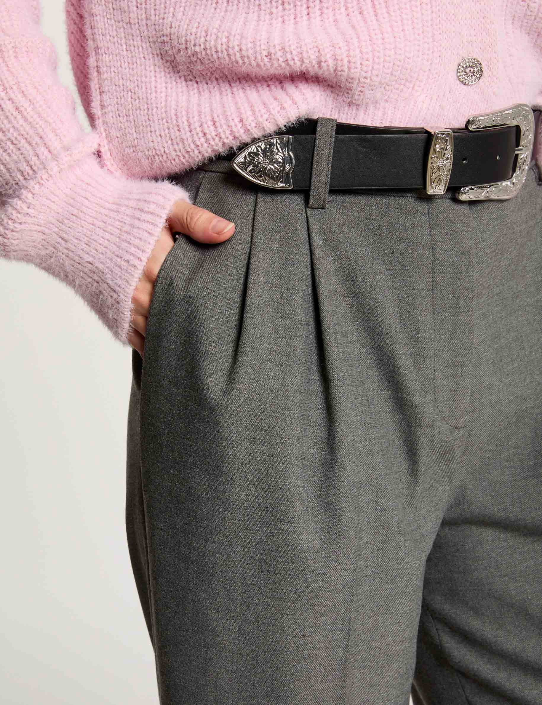 pantalon large a pinces gris clair femme Pantalon large à pinces gris clair femme