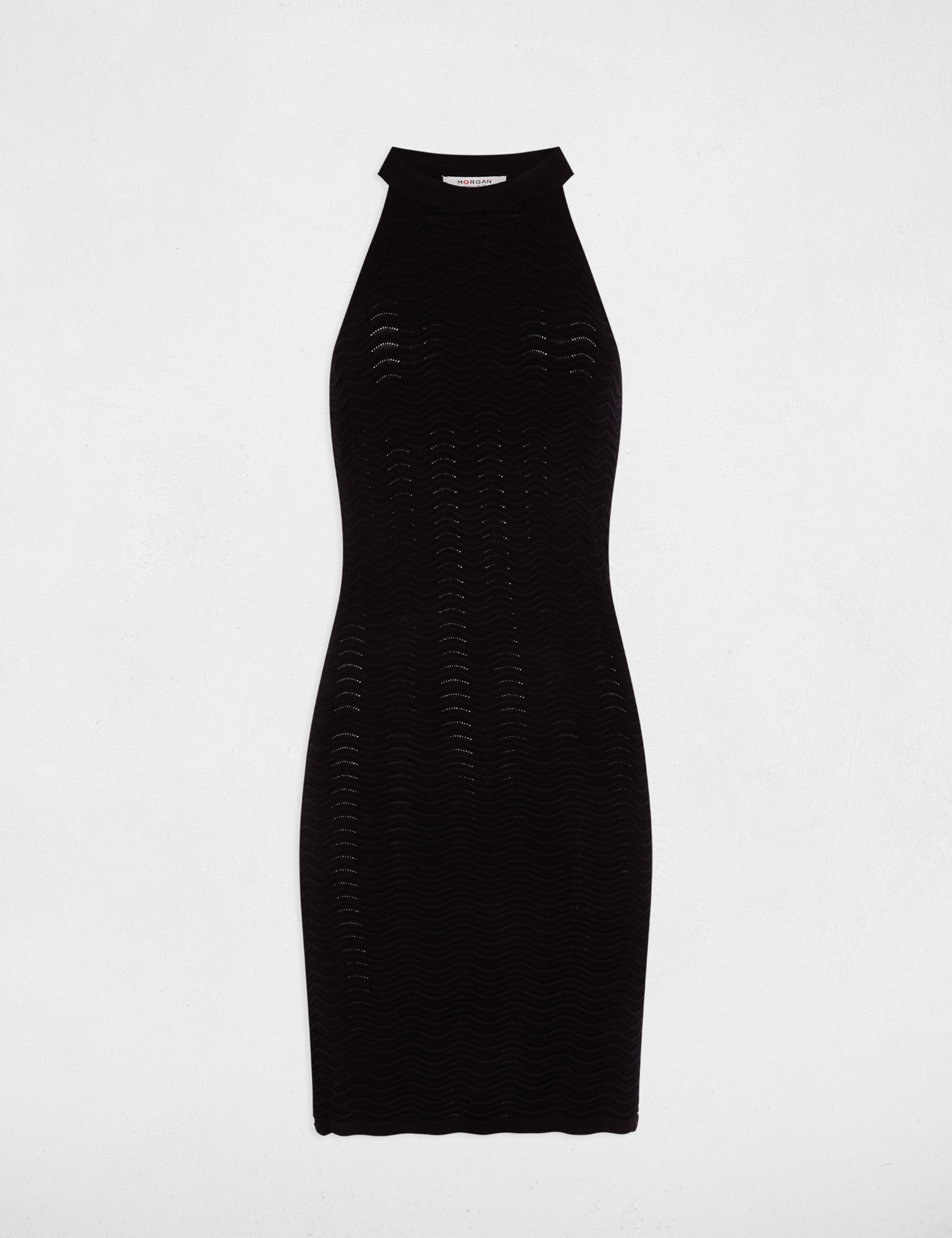 Robe tricot courte ajust&eacute;e noir femme