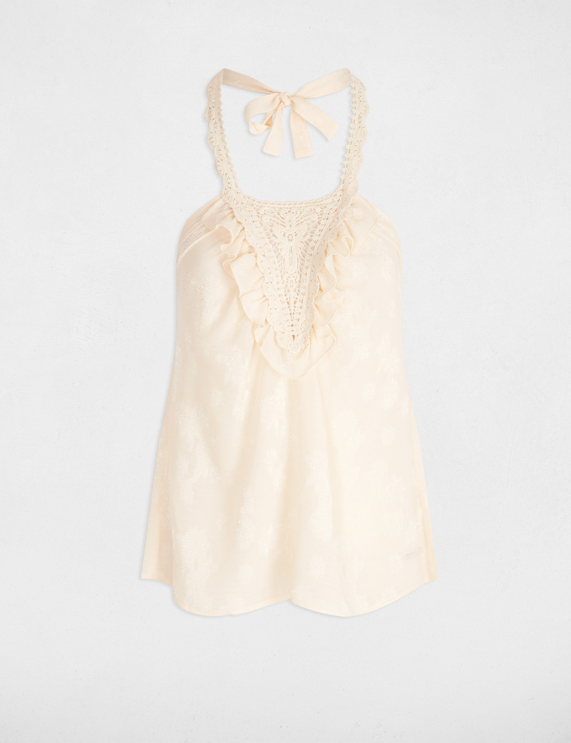 top met kantdetail creme vrouw Top met kantdetail creme vrouw