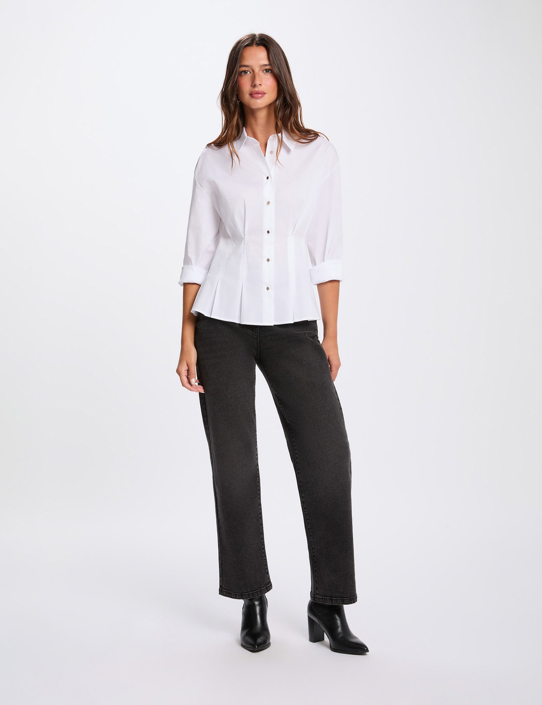 Chemise cintrée col à revers blanc femme