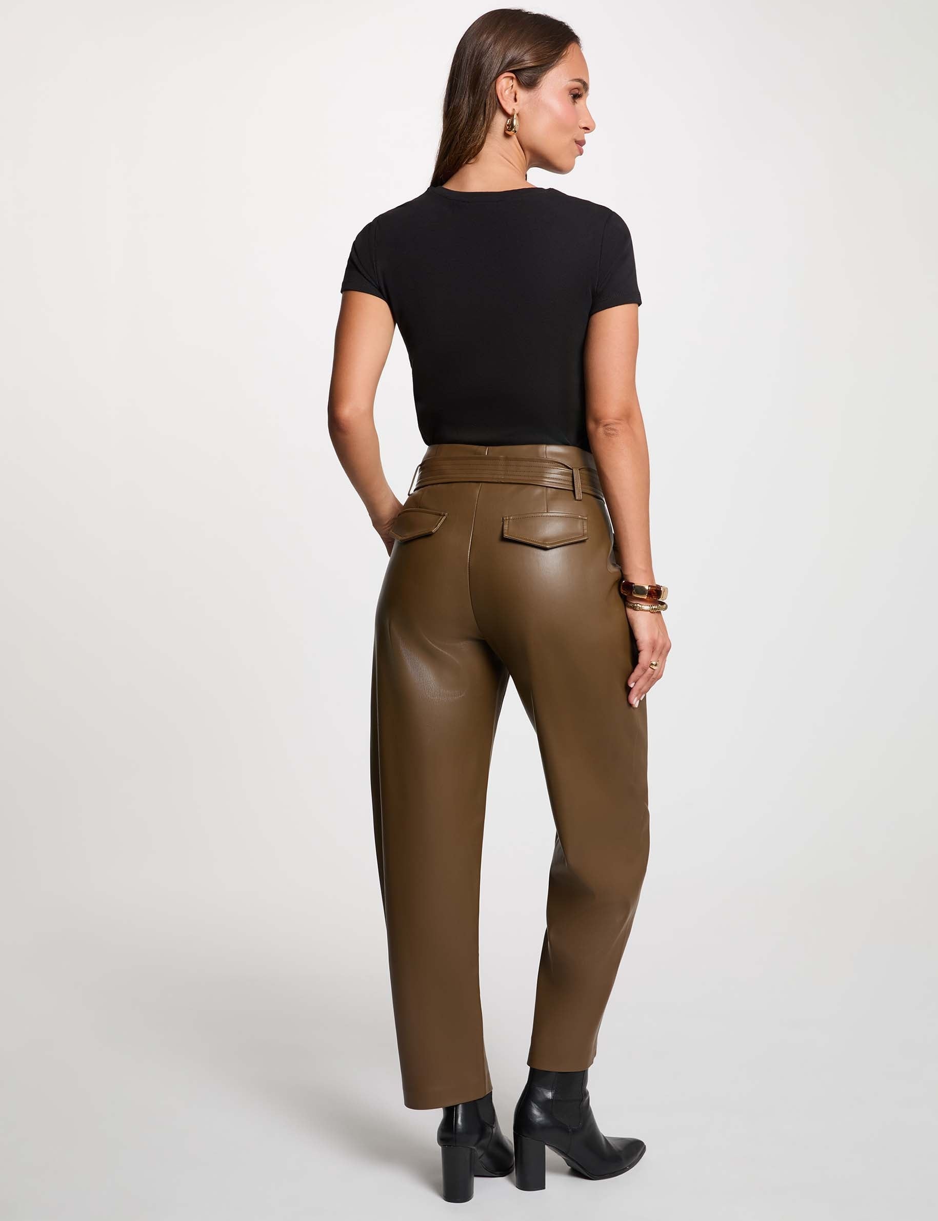 Pantalon large taille haute vert kaki femme