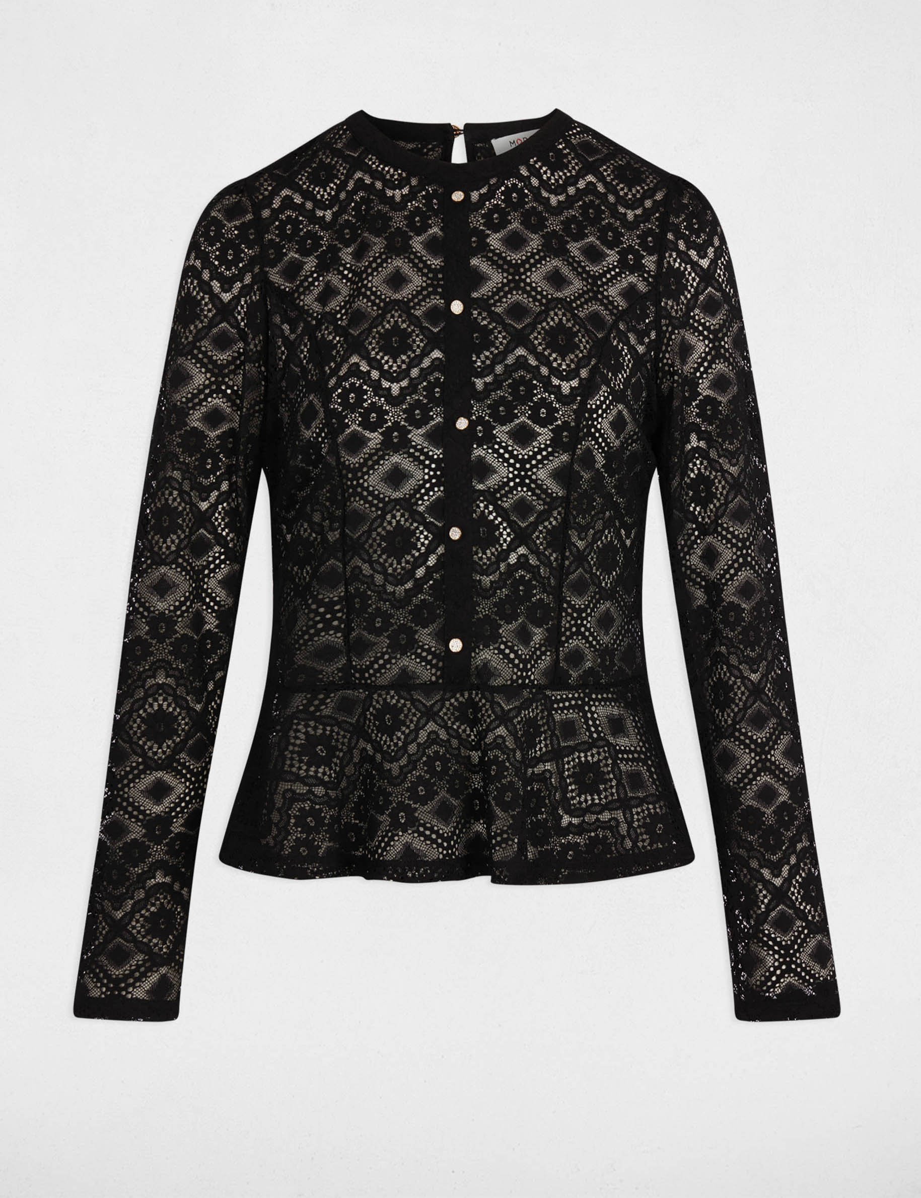 Getailleerd kanten T-shirt zwart vrouw