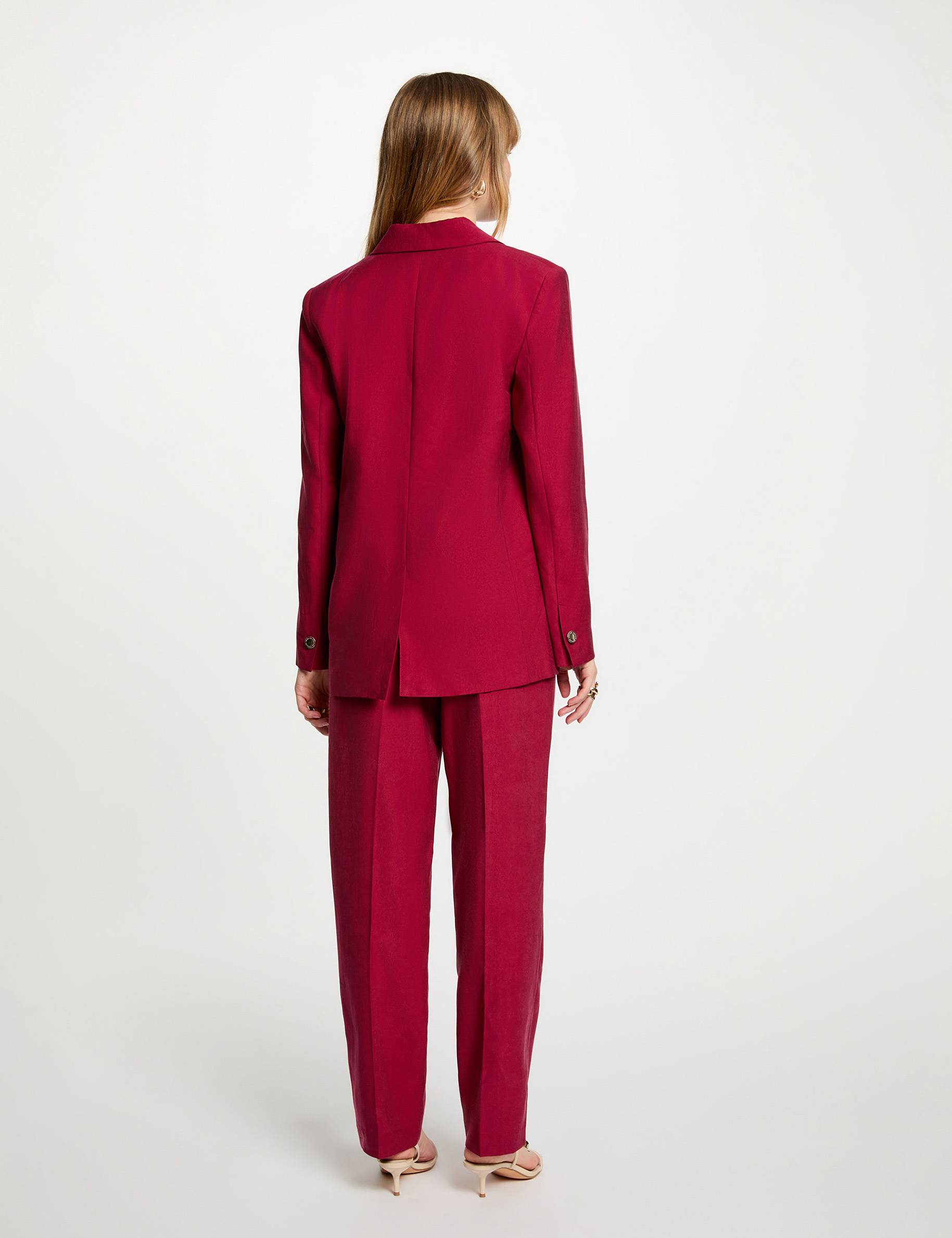 Pantalon taille haute bordeaux femme