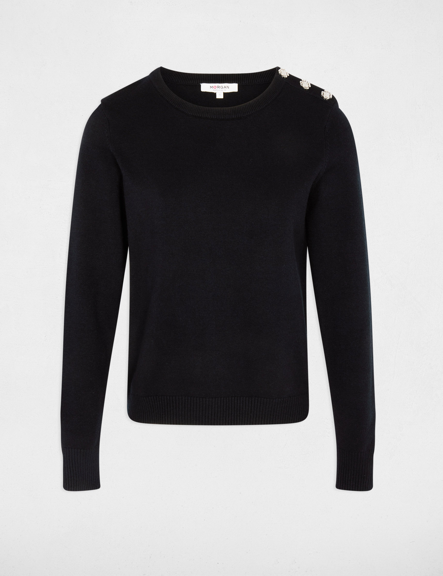 Pull col rond boutons bleu marine femme