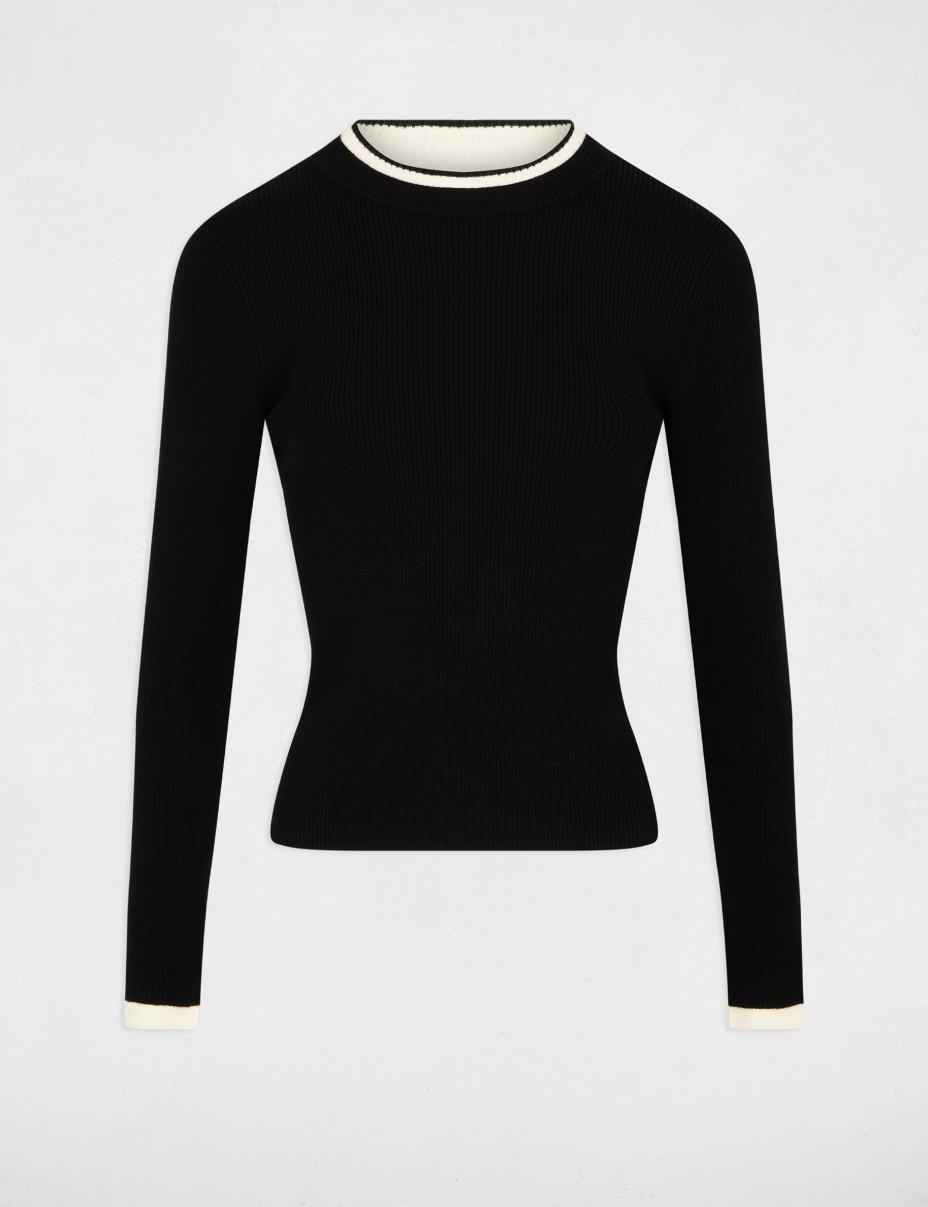 Pull court col montant noir femme