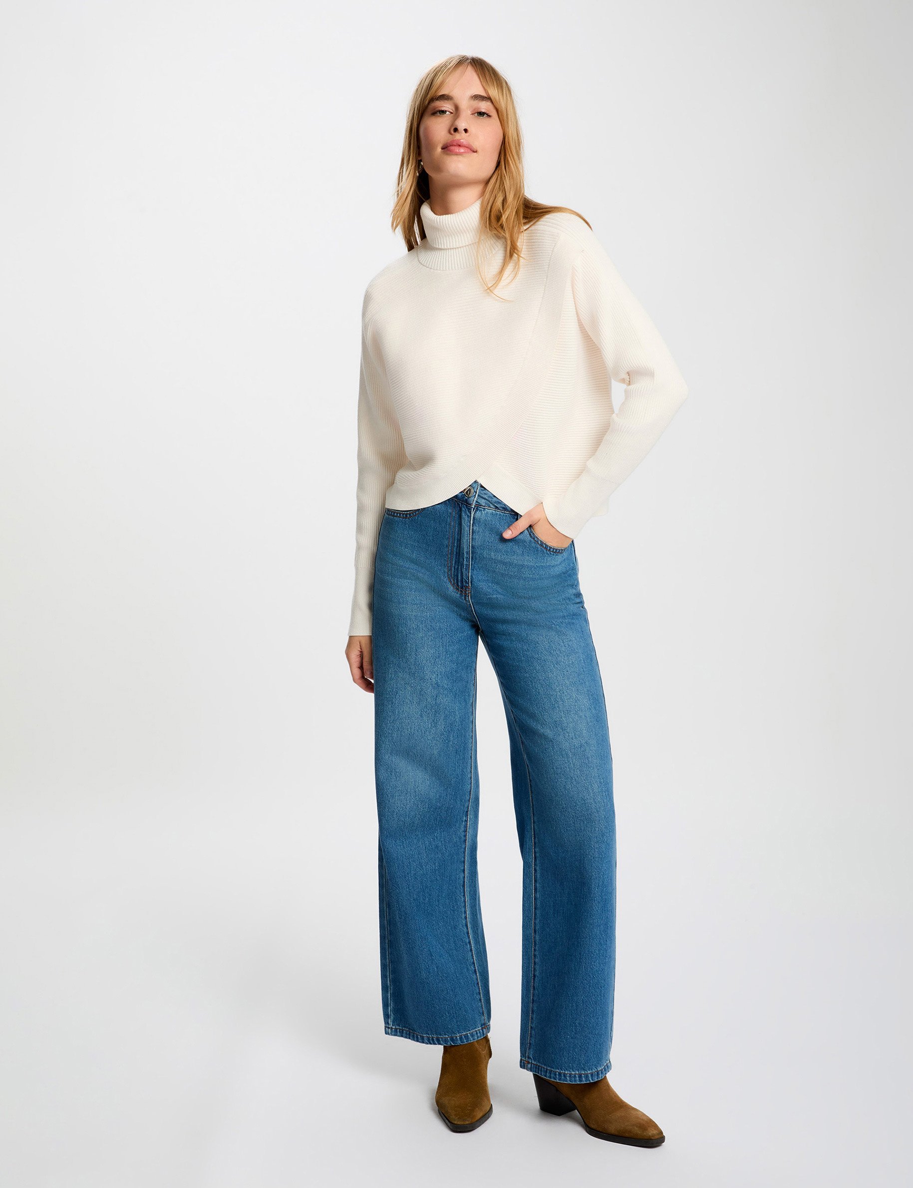 pantalon large taille haute denim stone femme Pantalon large taille haute denim stone femme