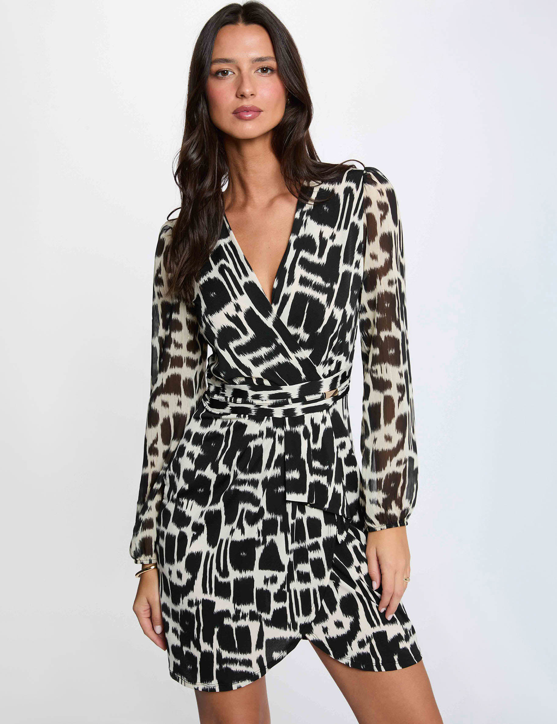 Robe courte col v multicolore femme