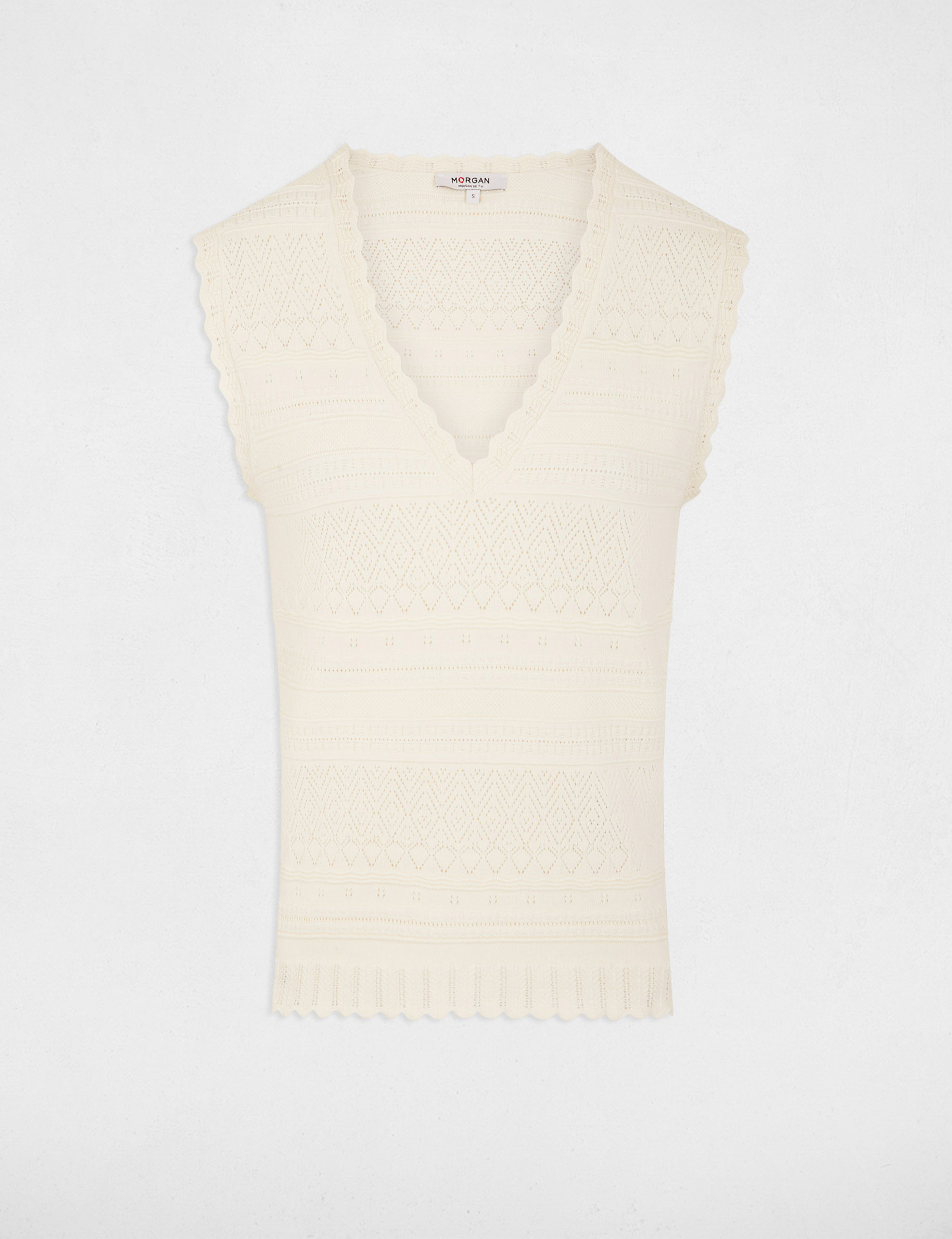 Pull ajust&eacute; col v ivoire femme