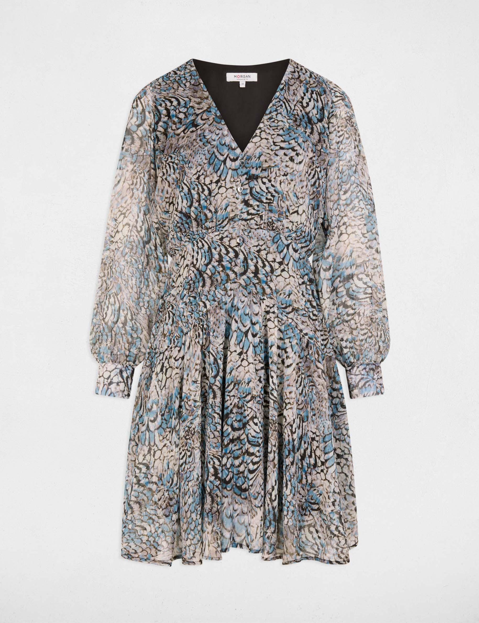 Robe courte manches bouffantes multicolore femme