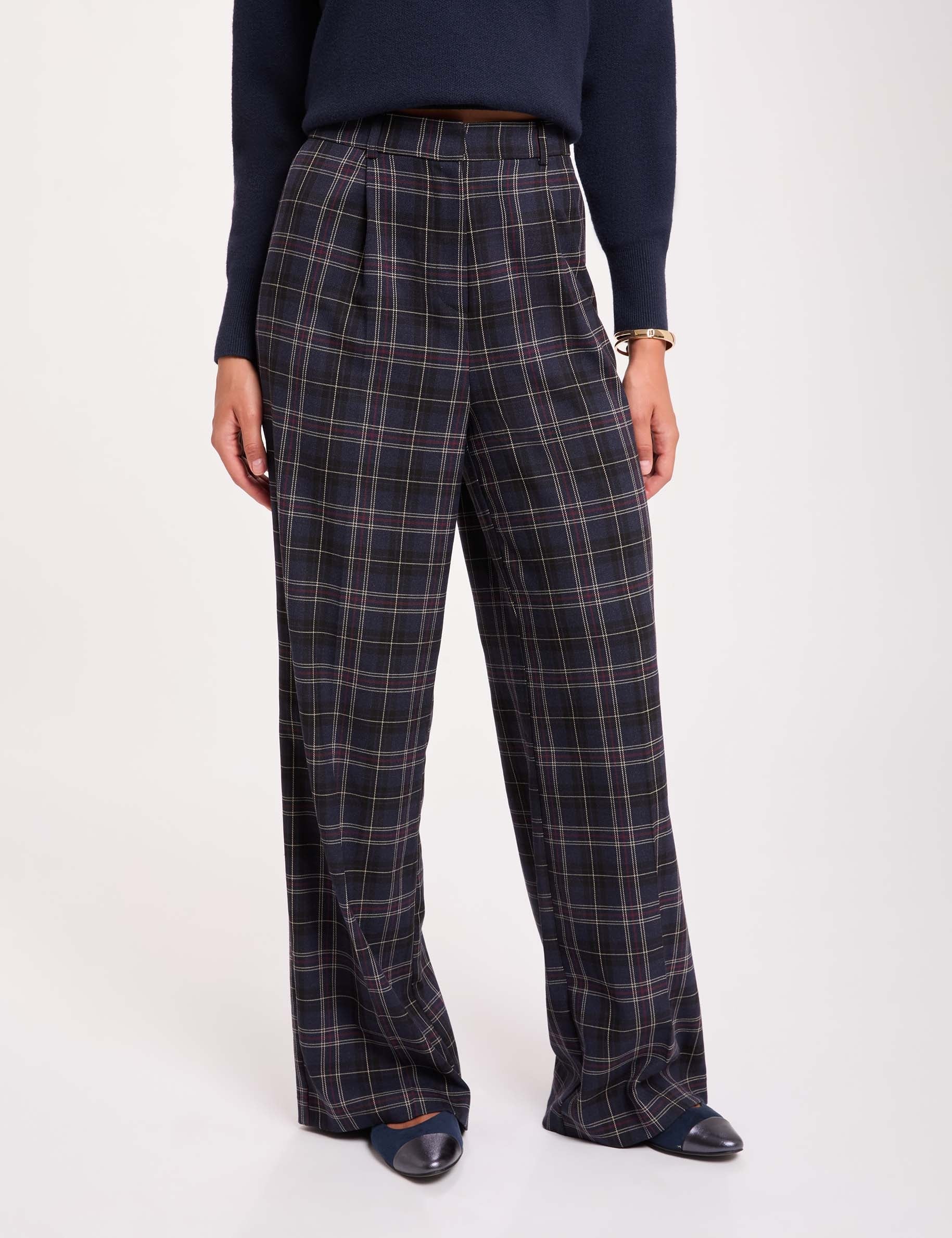 Pantalon large taille haute multicolore femme