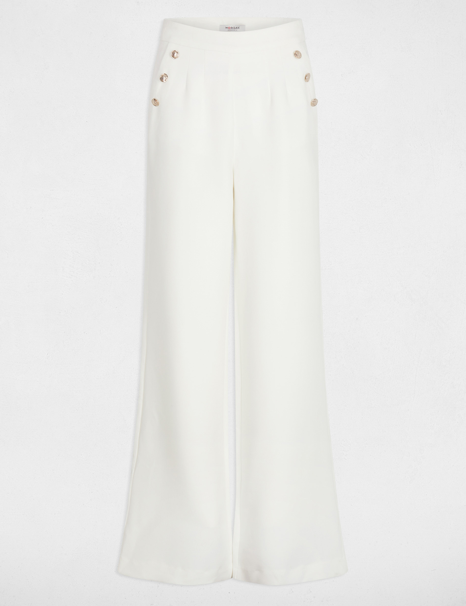 wijde broek met knopen helder wit vrouw Wijde broek met knopen helder wit vrouw