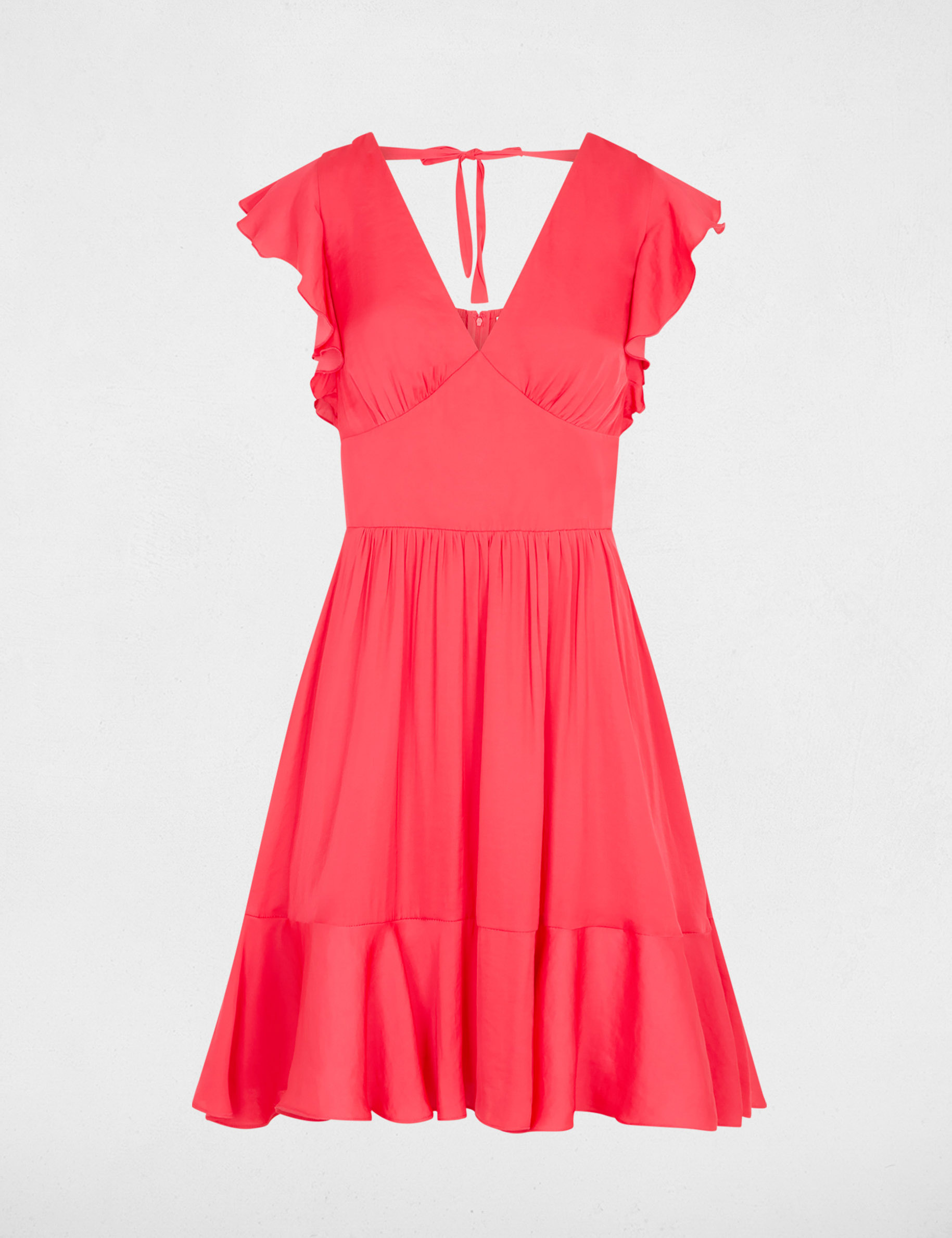Robe satin dos ouvert rouge corail femme