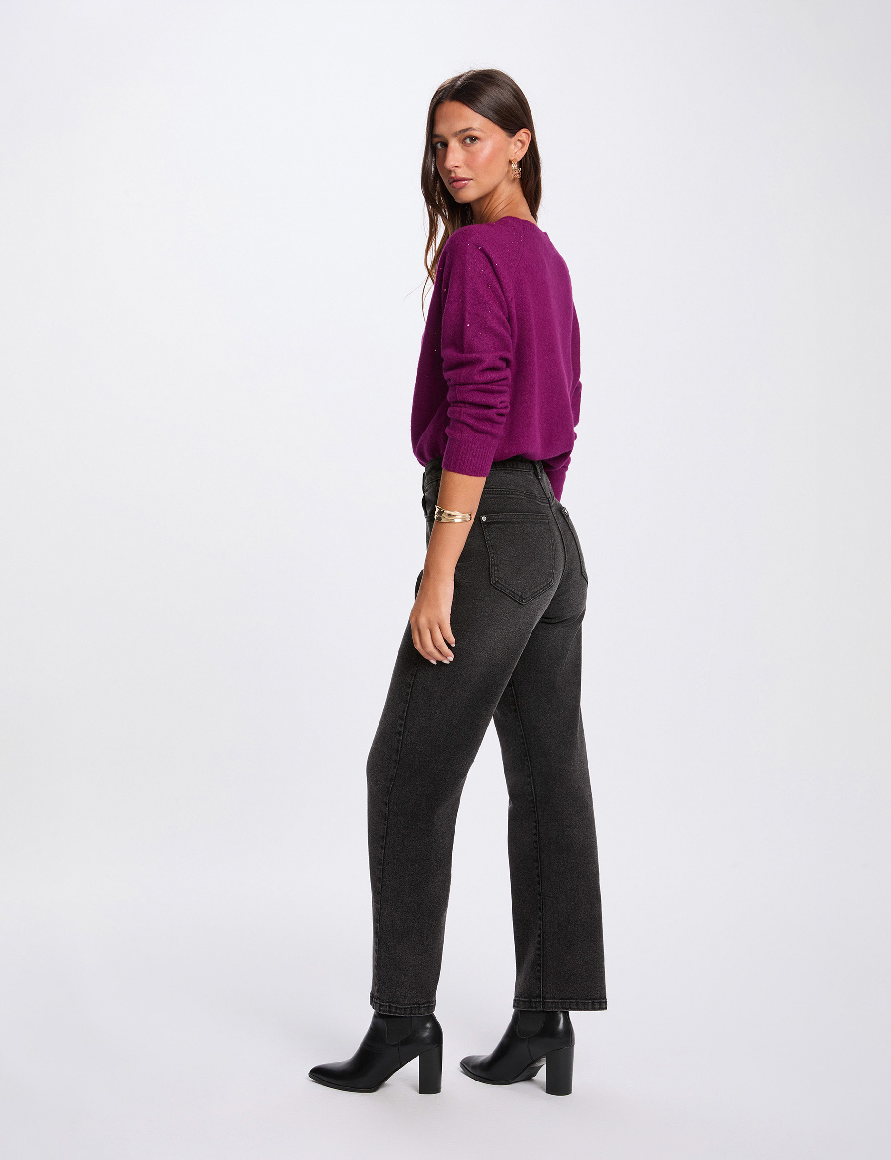 pull ajuste strass violet femme Pull ajusté strass violet femme