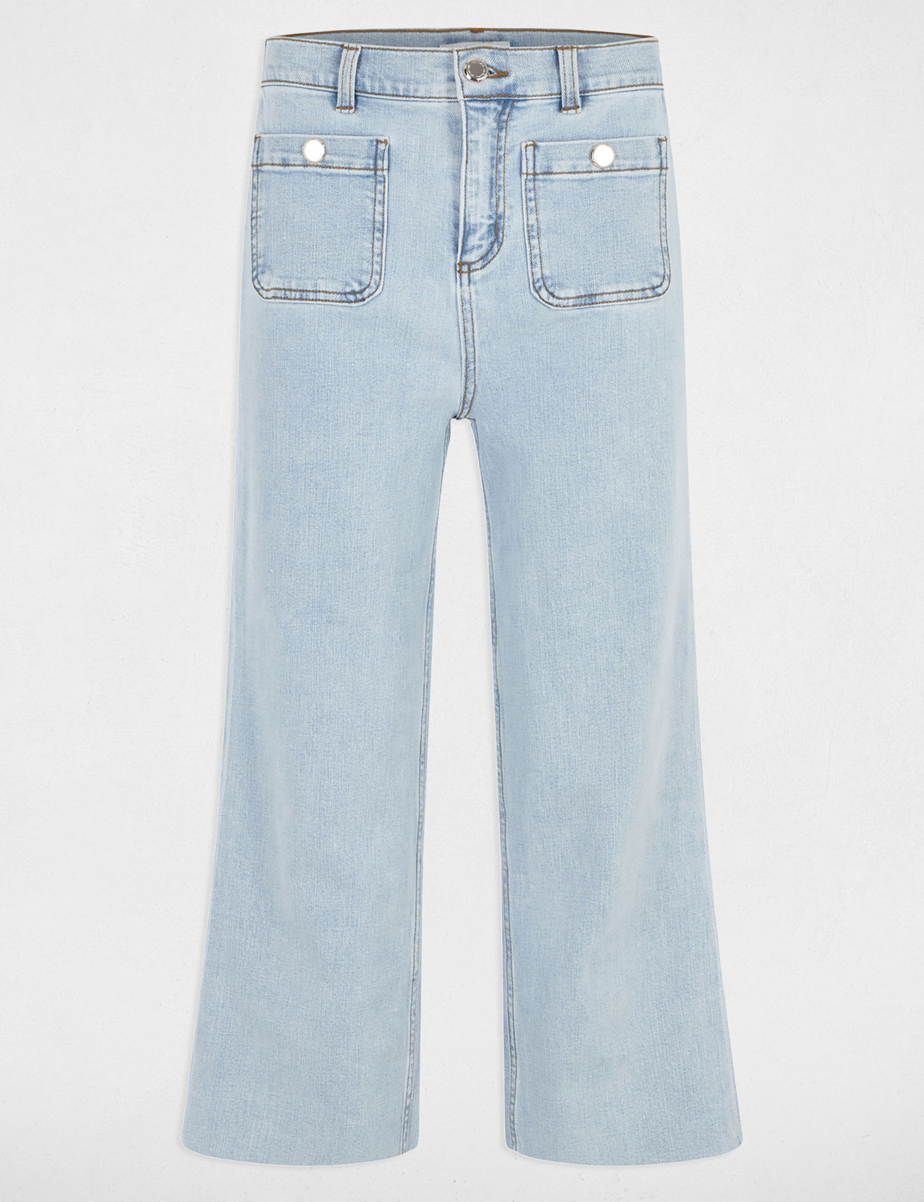 78 broek met wijde pijpen gebleekt denim vrouw 7/8 broek met wijde pijpen gebleekt denim vrouw