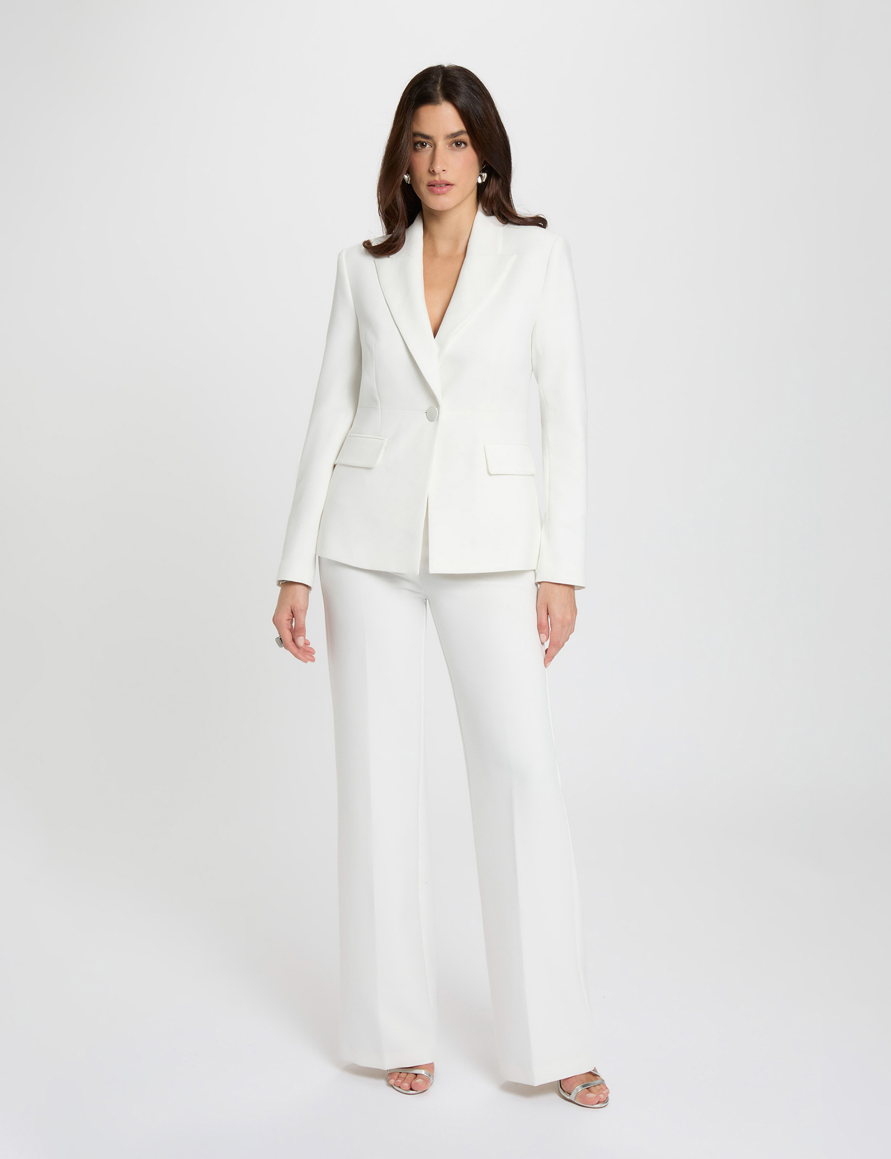 Blazer ajust&eacute; dentelle blanc femme