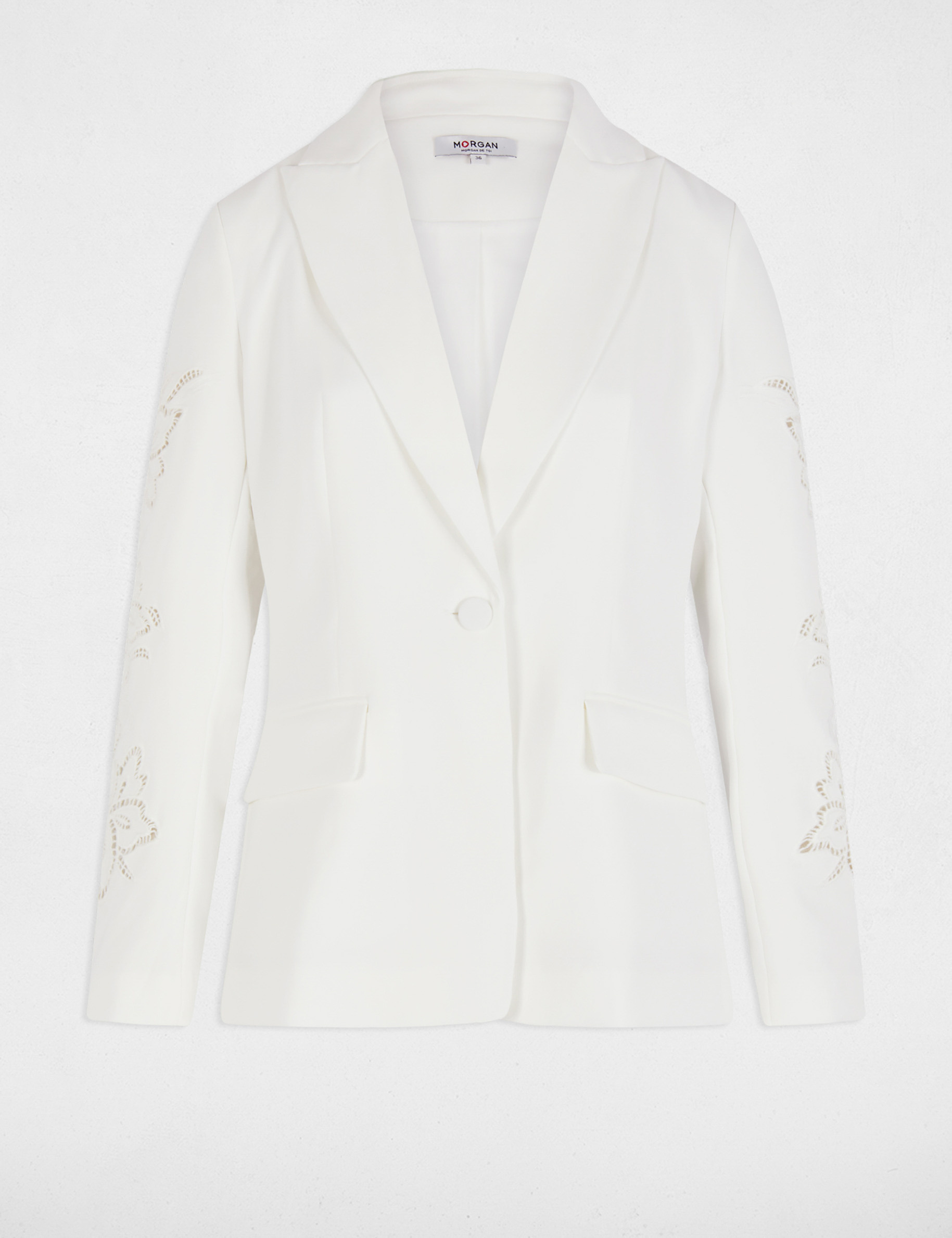 blazer met kanten mouwen helder wit vrouw Blazer met kanten mouwen helder wit vrouw
