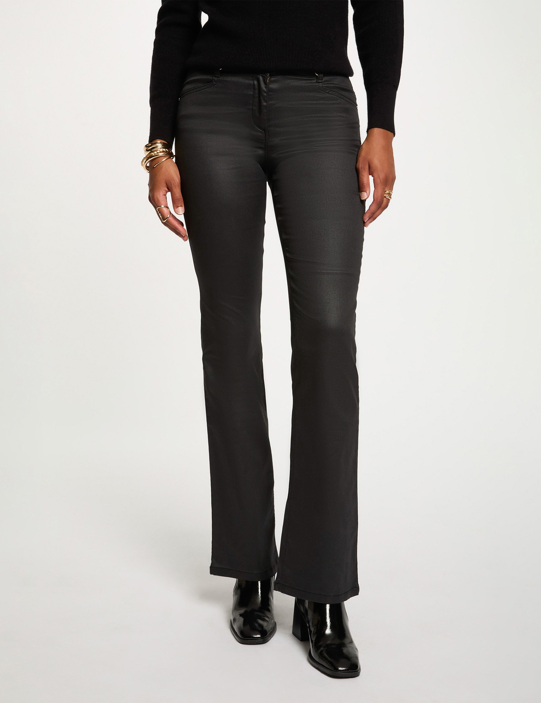 pantalon bootcut enduit noir femme Pantalon bootcut enduit noir femme