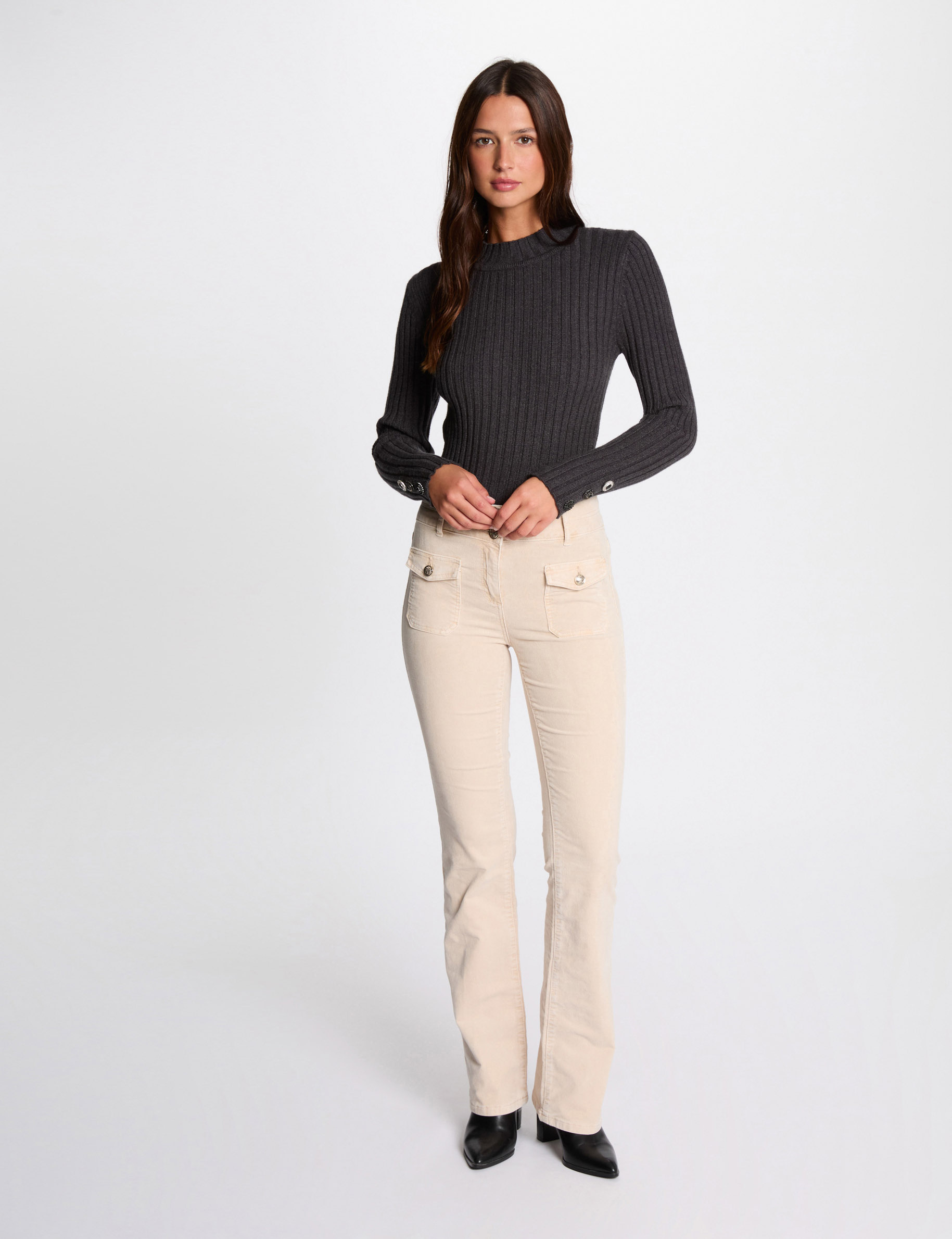 pantalon ajuste velours ivoire femme Pantalon ajusté velours ivoire femme