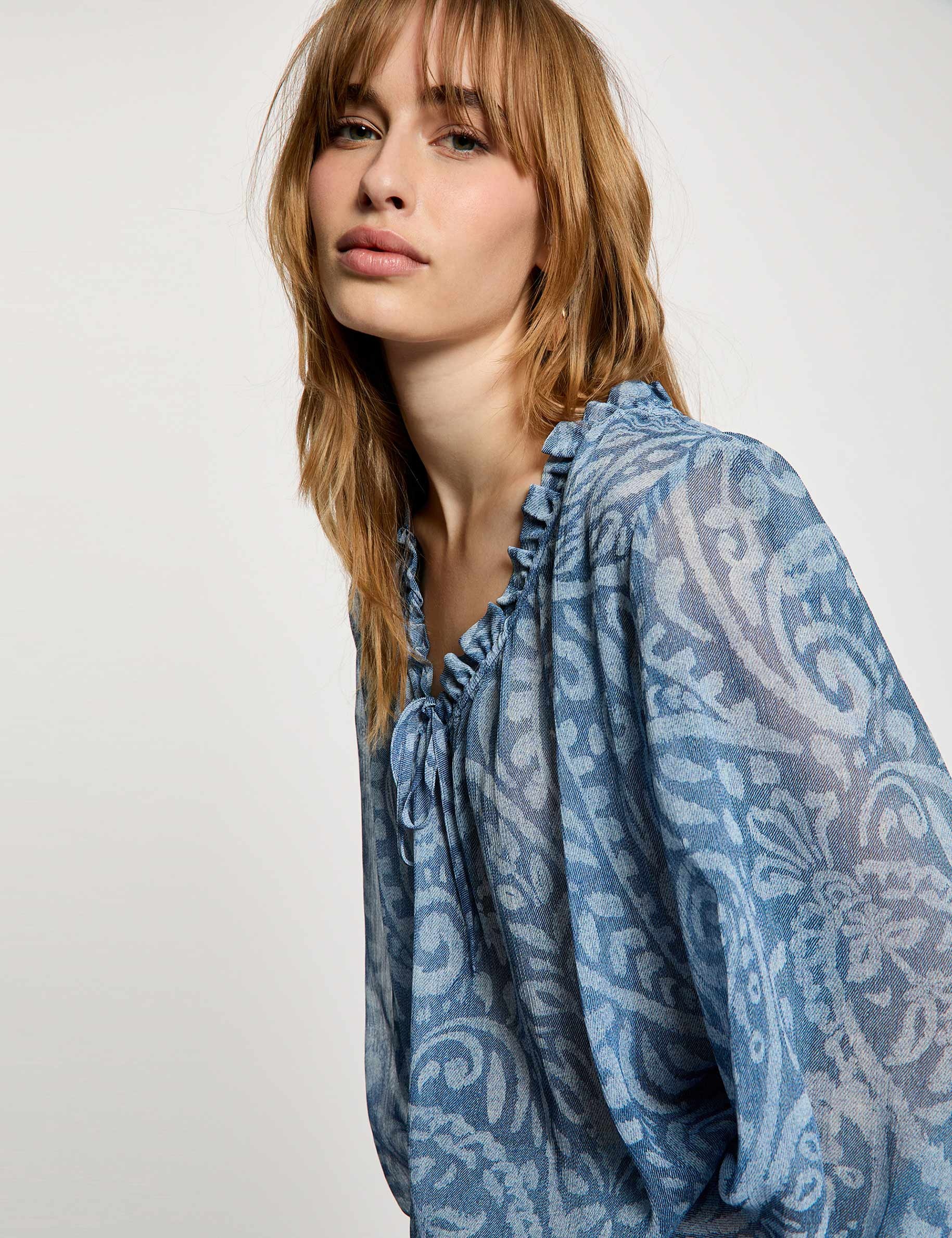 Top manches bouffantes multicolore femme