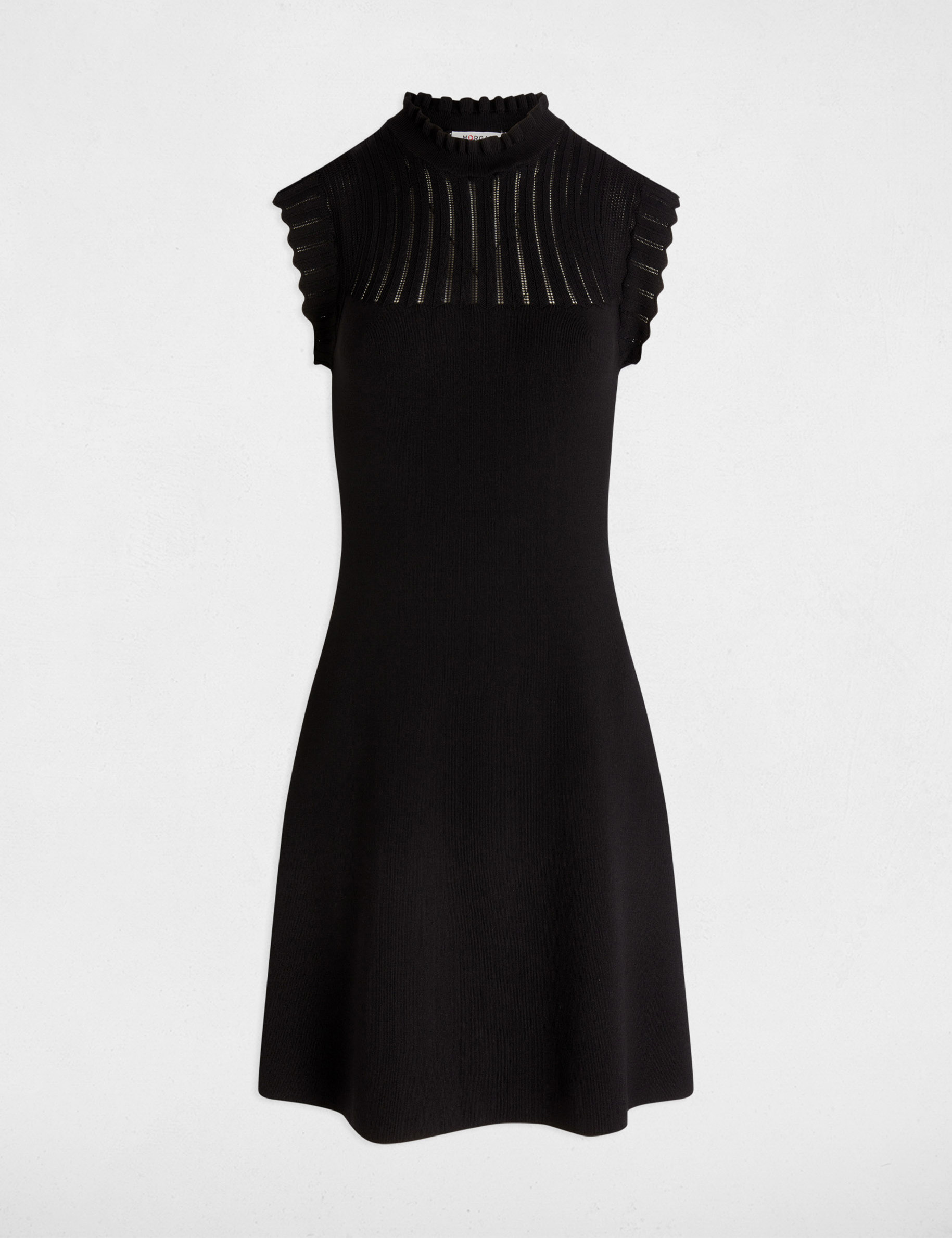 Robe tricot courte trapèze noir femme