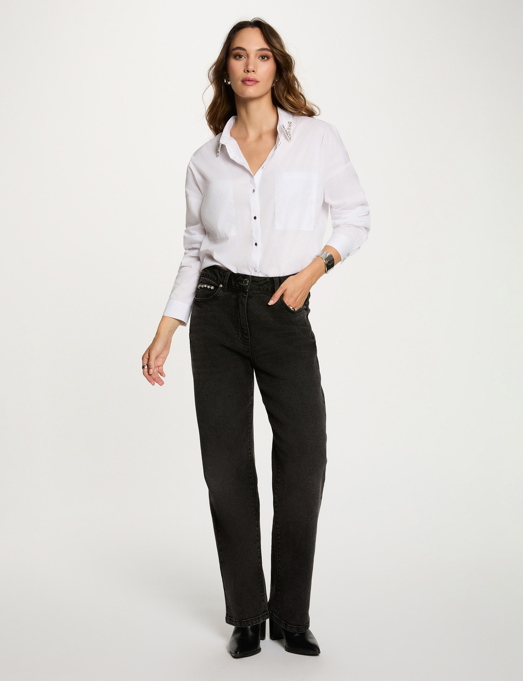 chemise oversize strass blanc femme Chemise oversize strass blanc femme