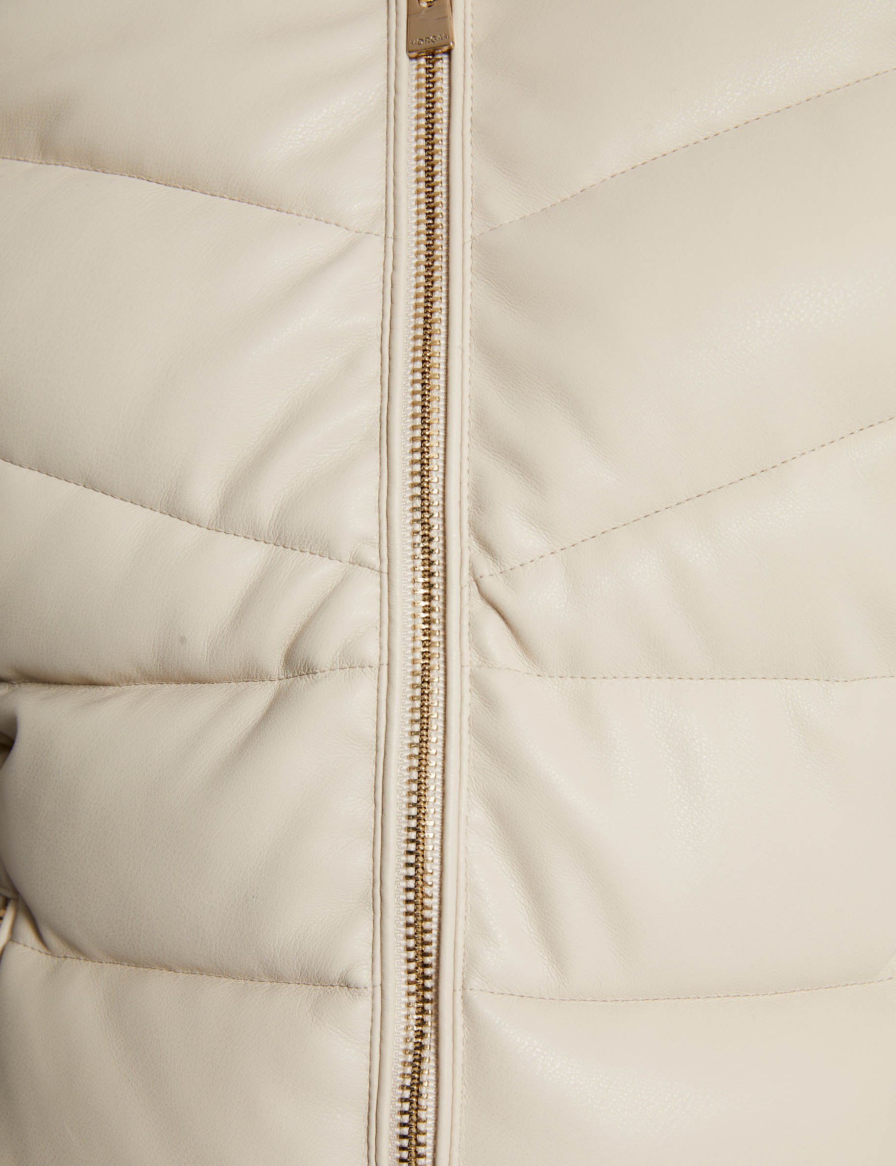 doudoune simili cuir capuche ivoire femme null