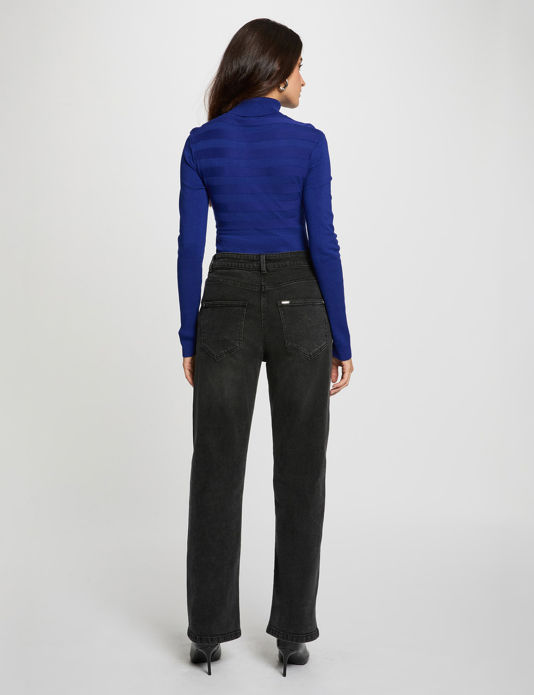 Nauwsluitende coltrui bleu pétrole vrouw