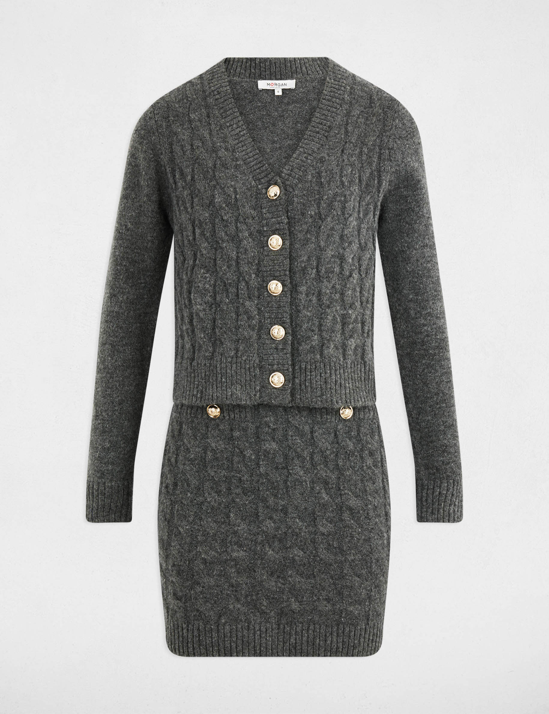 Robe tricot col v gris fonc&eacute; femme