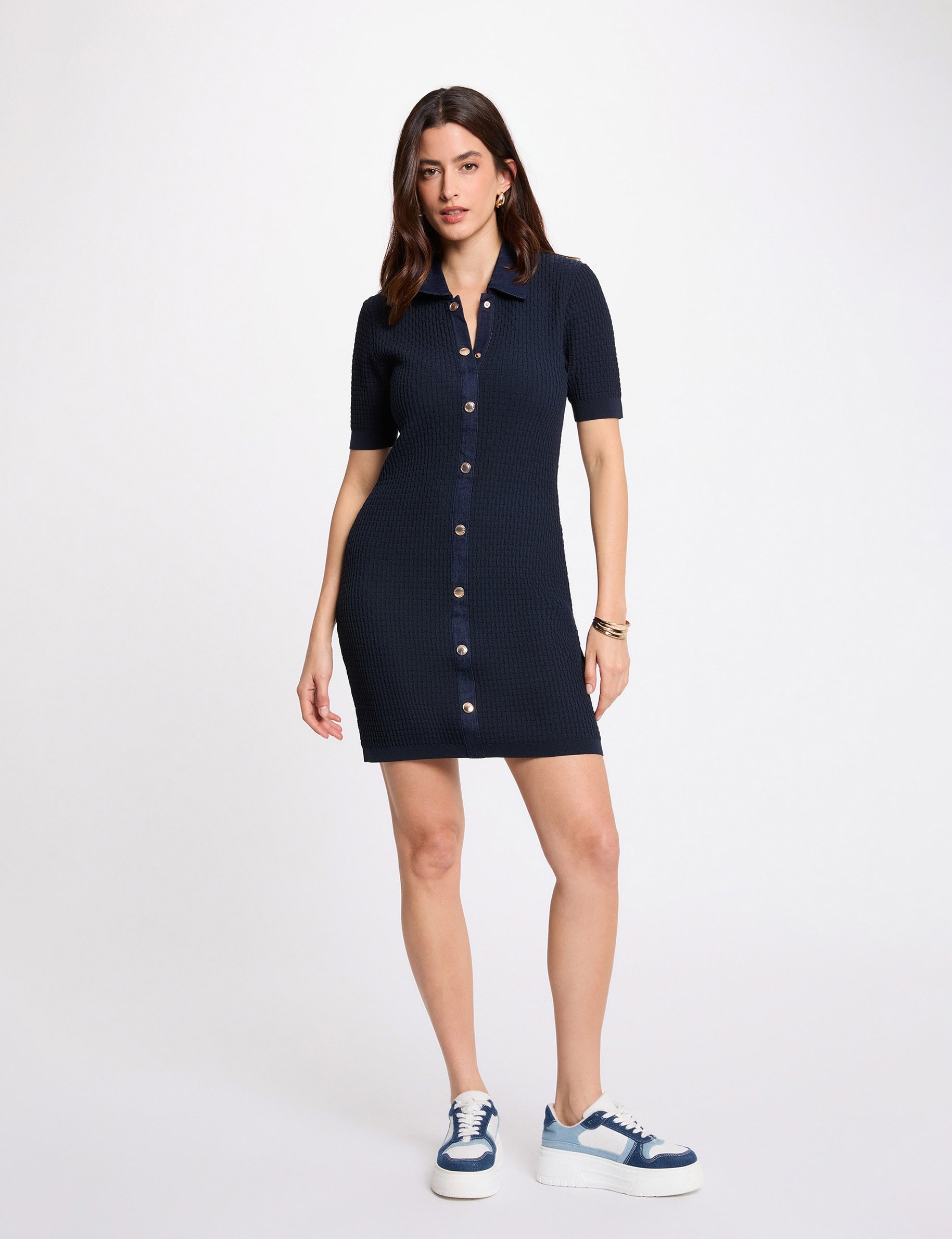 Robe courte cintr&eacute;e bleu marine femme