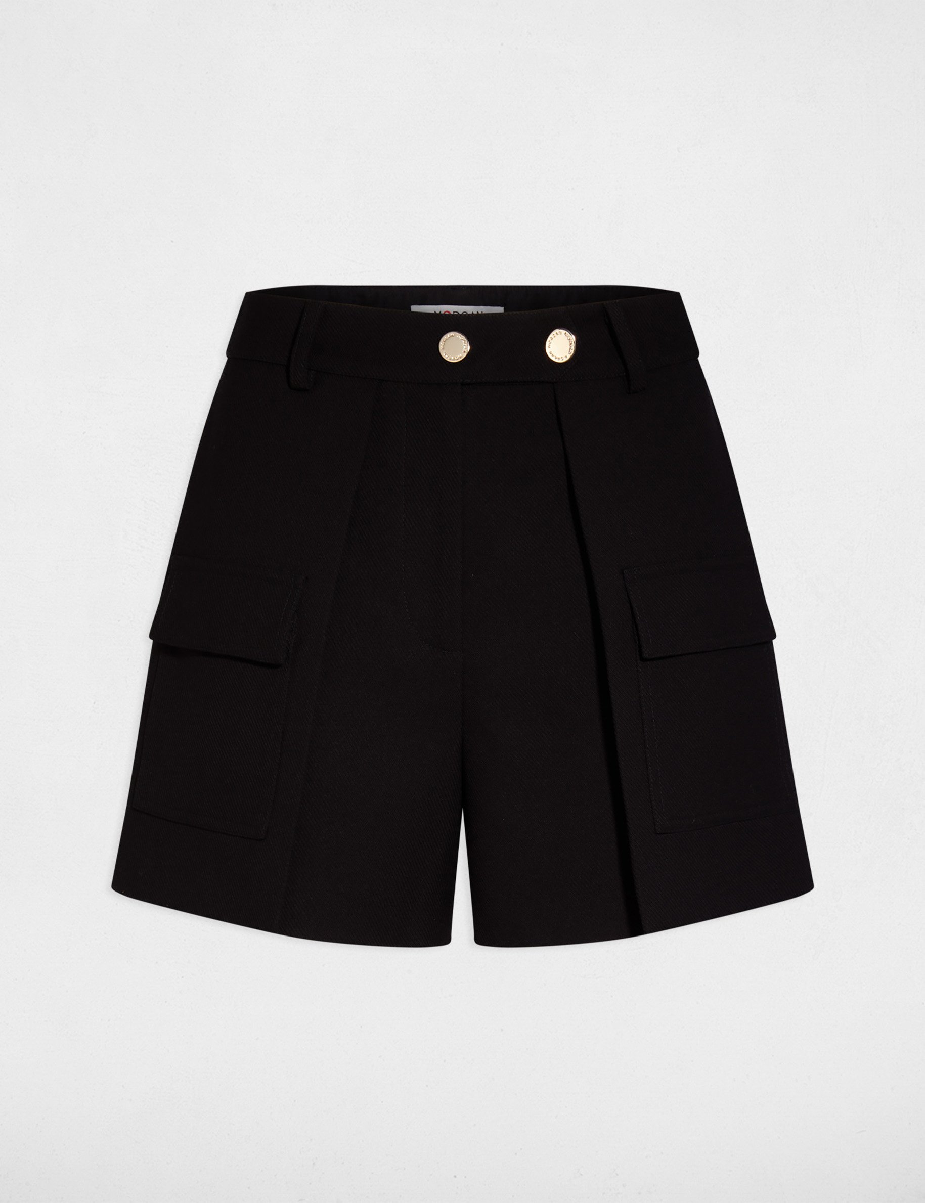 Short droit poches à rabat noir femme
