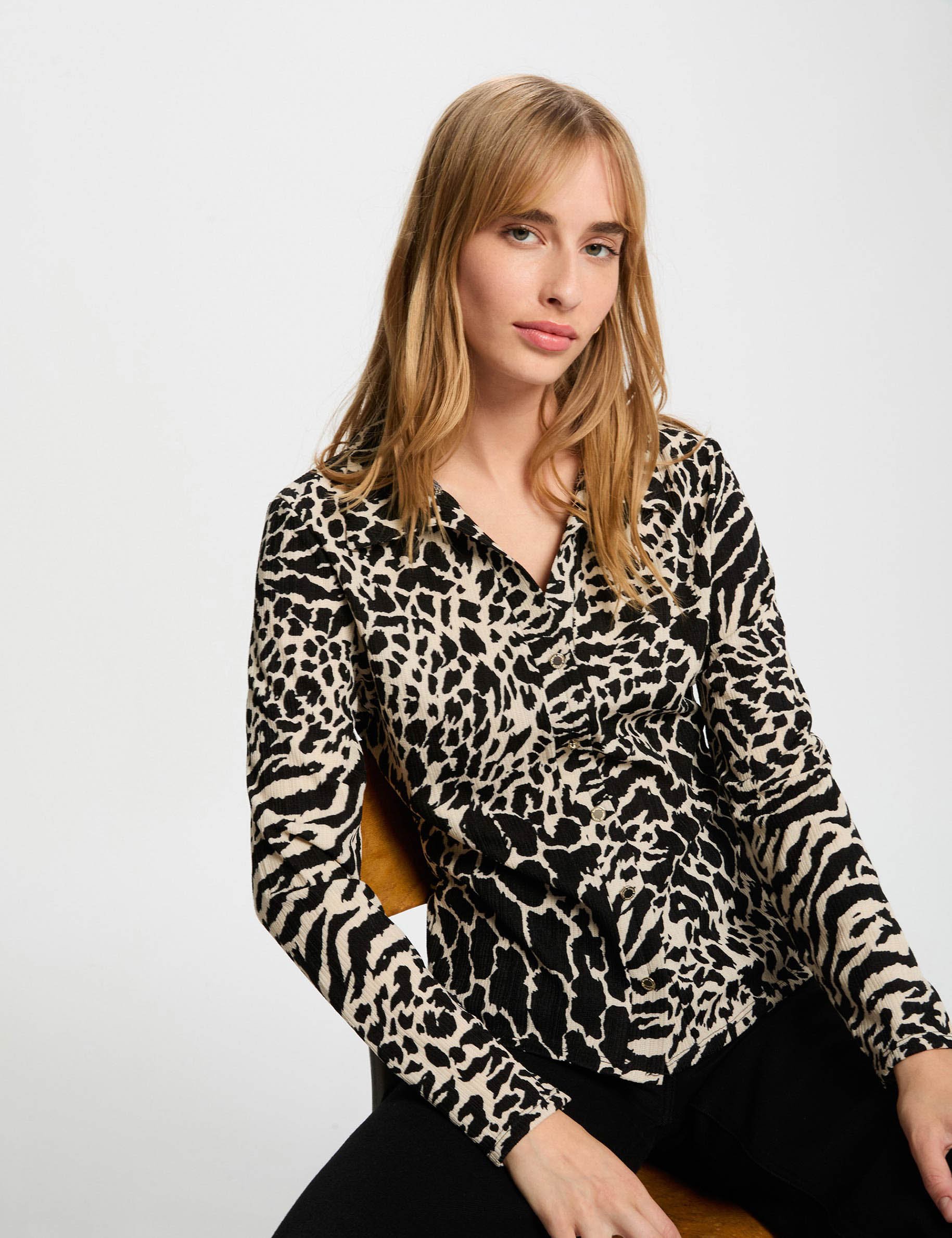 Chemise ajustée col à revers multicolore femme