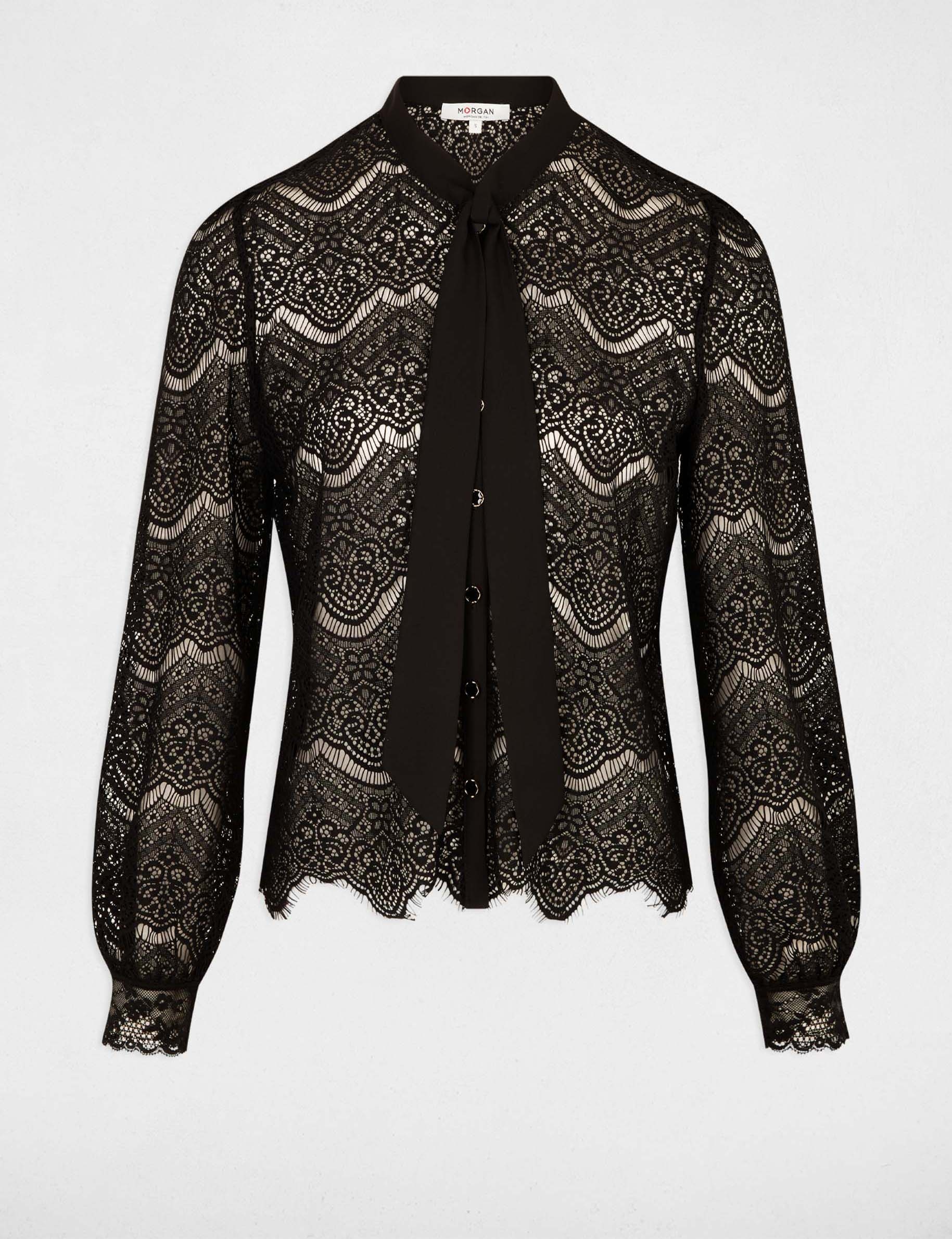 Chemise dentelle lavallière noir femme